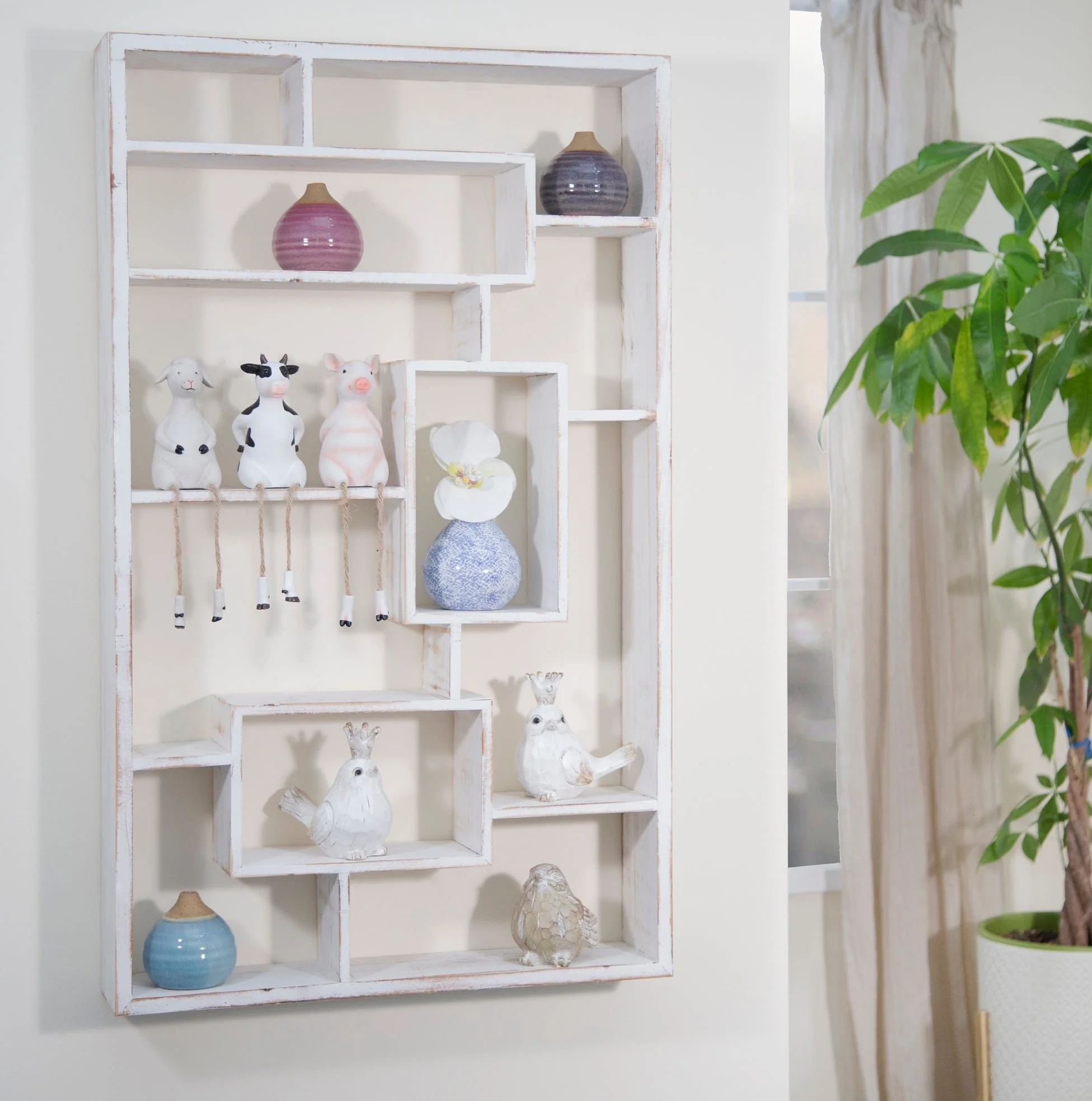 Wooden Multi-tier Wall Shelf, Whitewash - Image 10