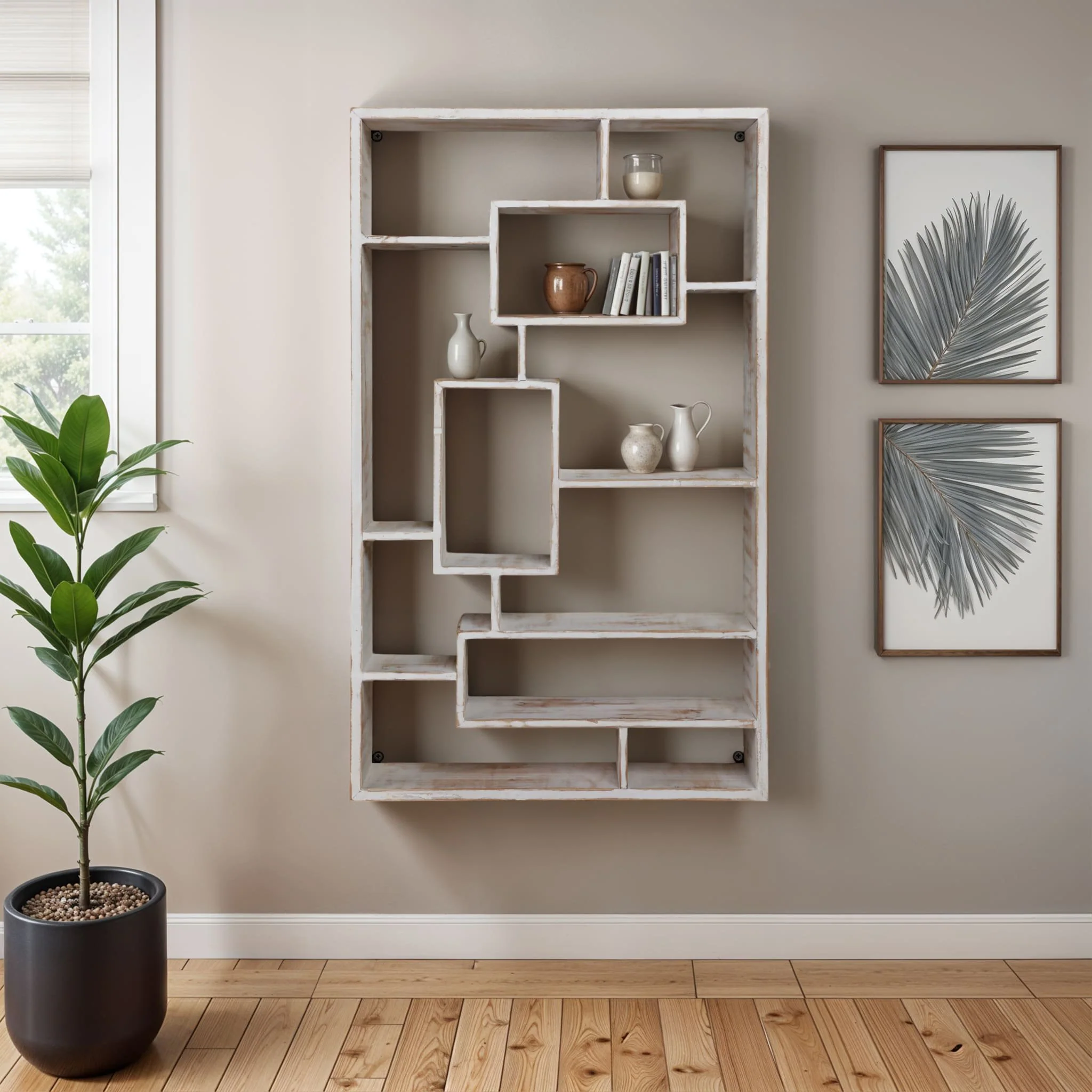 Wooden Multi-tier Wall Shelf, Whitewash - Image 11