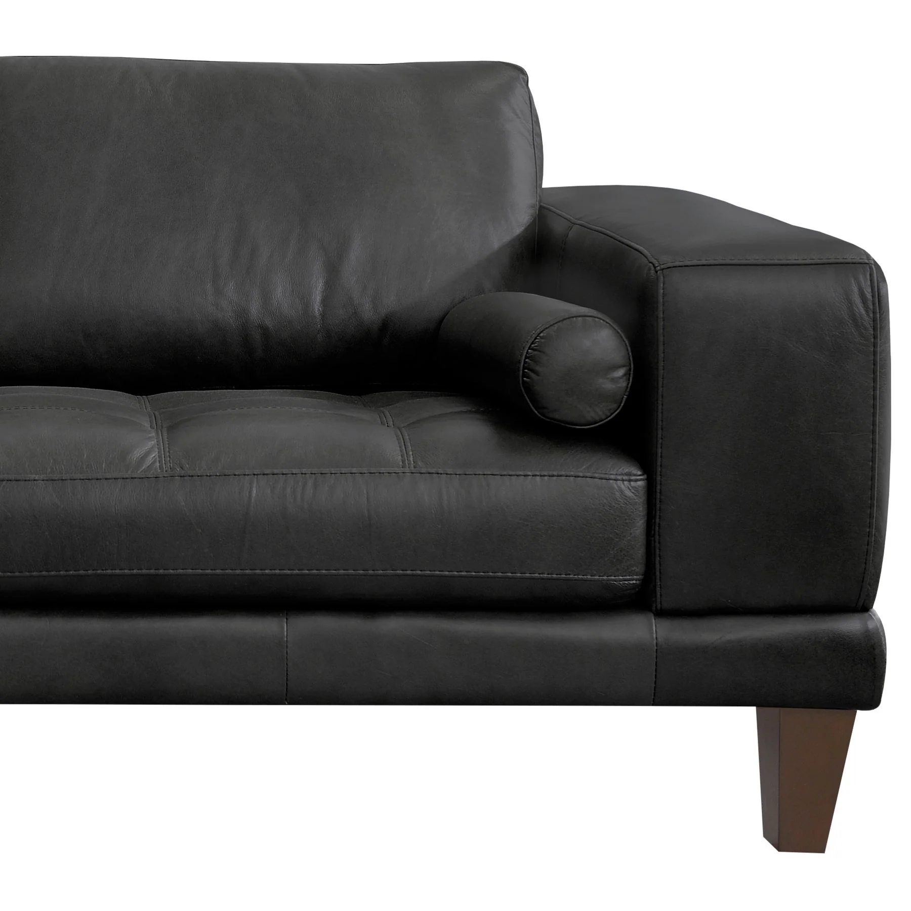 Wynne Contemporary Loveseat in Genuine Black Leather with Brown Wood Legs - Image 3