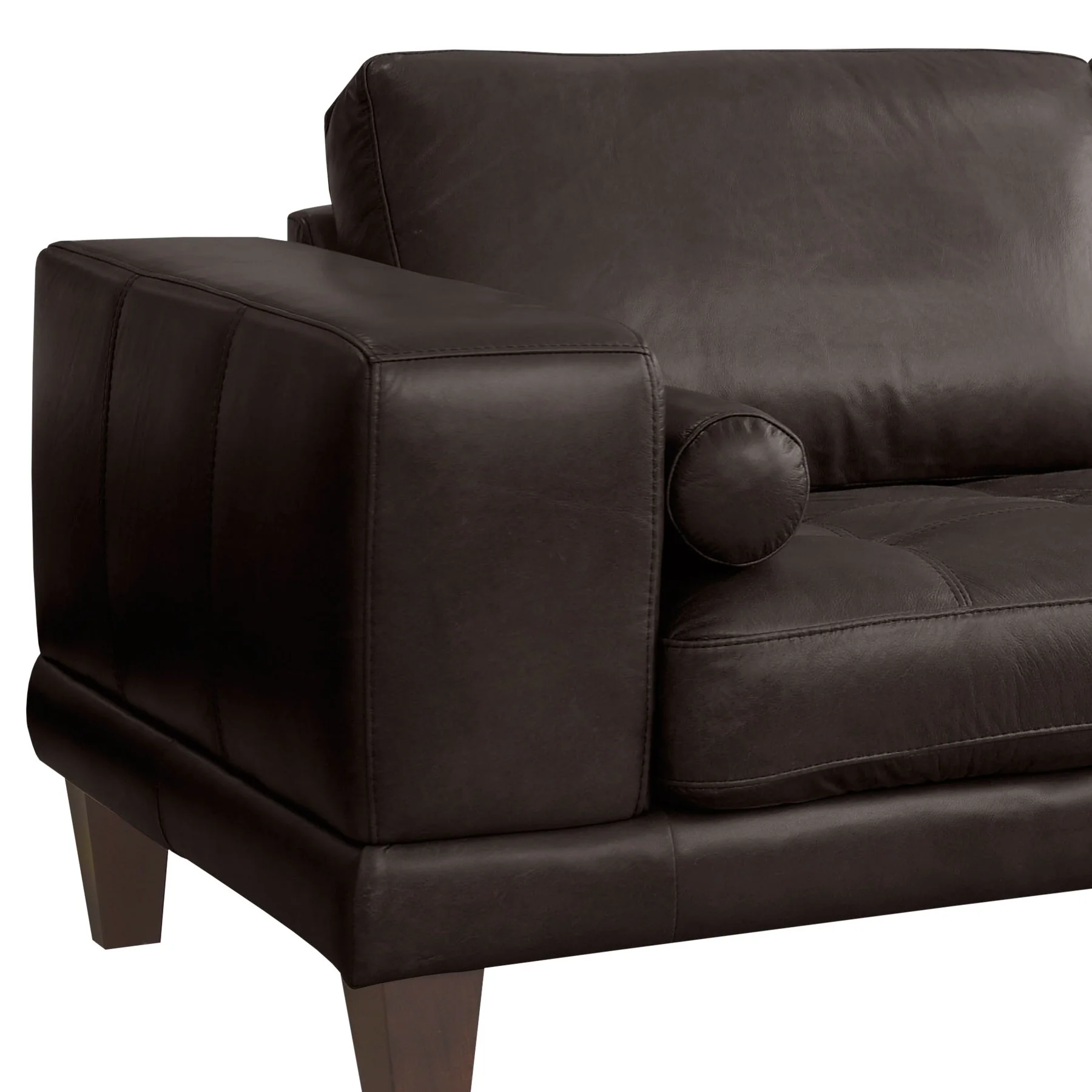 Wynne Contemporary Loveseat in Genuine Espresso Leather with Brown Wood Legs - Image 4