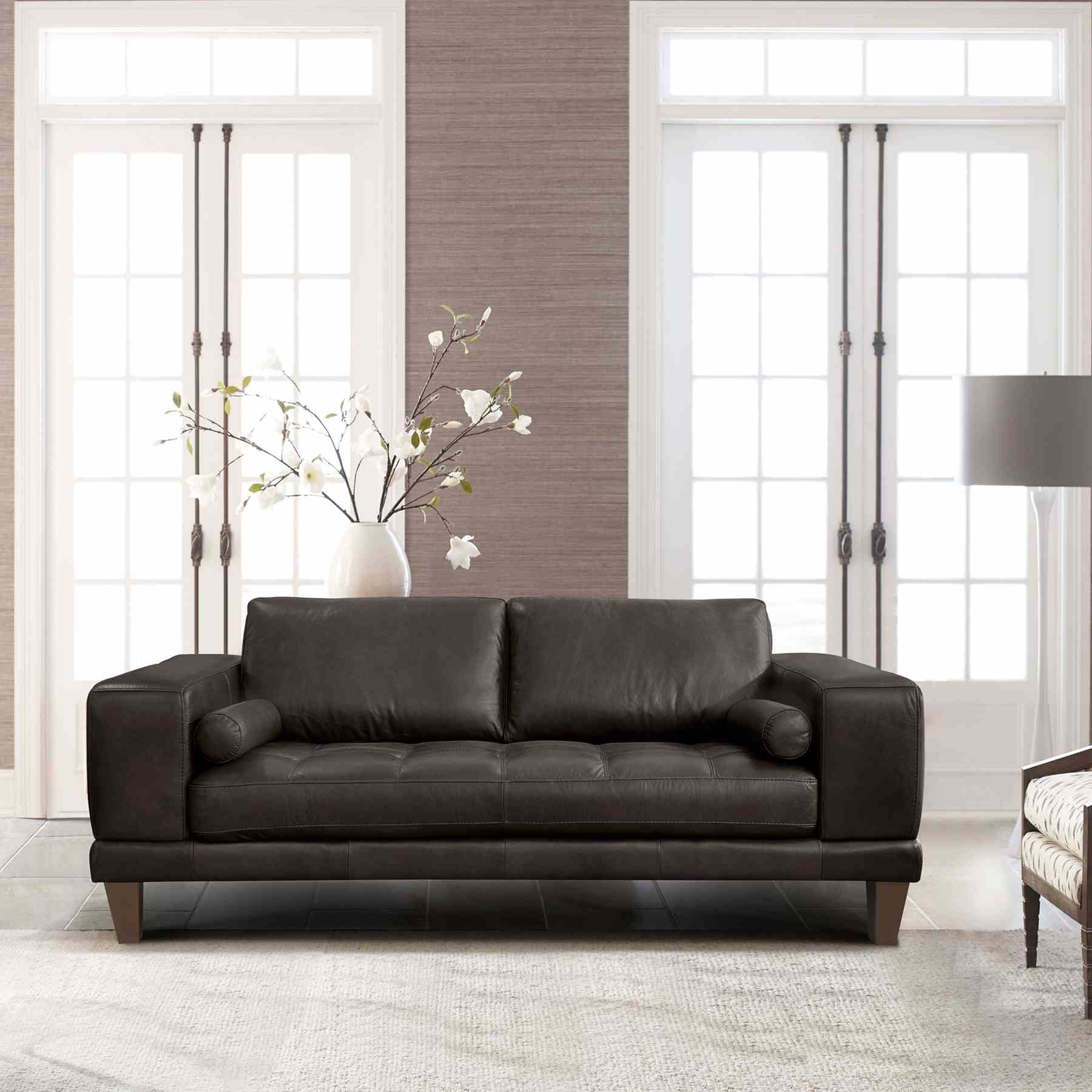 Wynne Contemporary Loveseat in Genuine Espresso Leather with Brown Wood Legs - Image 5