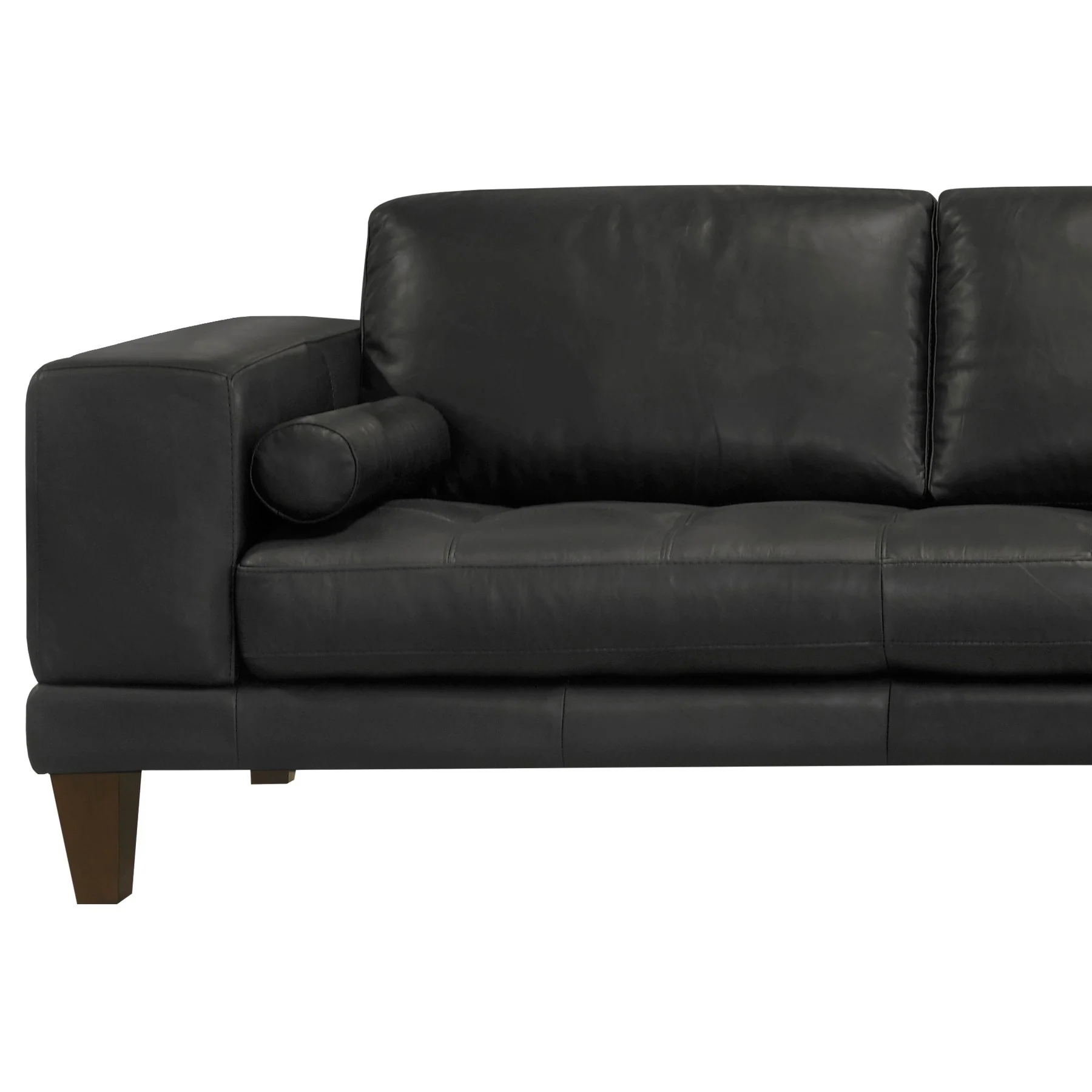 Wynne Contemporary Sectional in Genuine Black Leather with Brown Wood Legs - Image 3