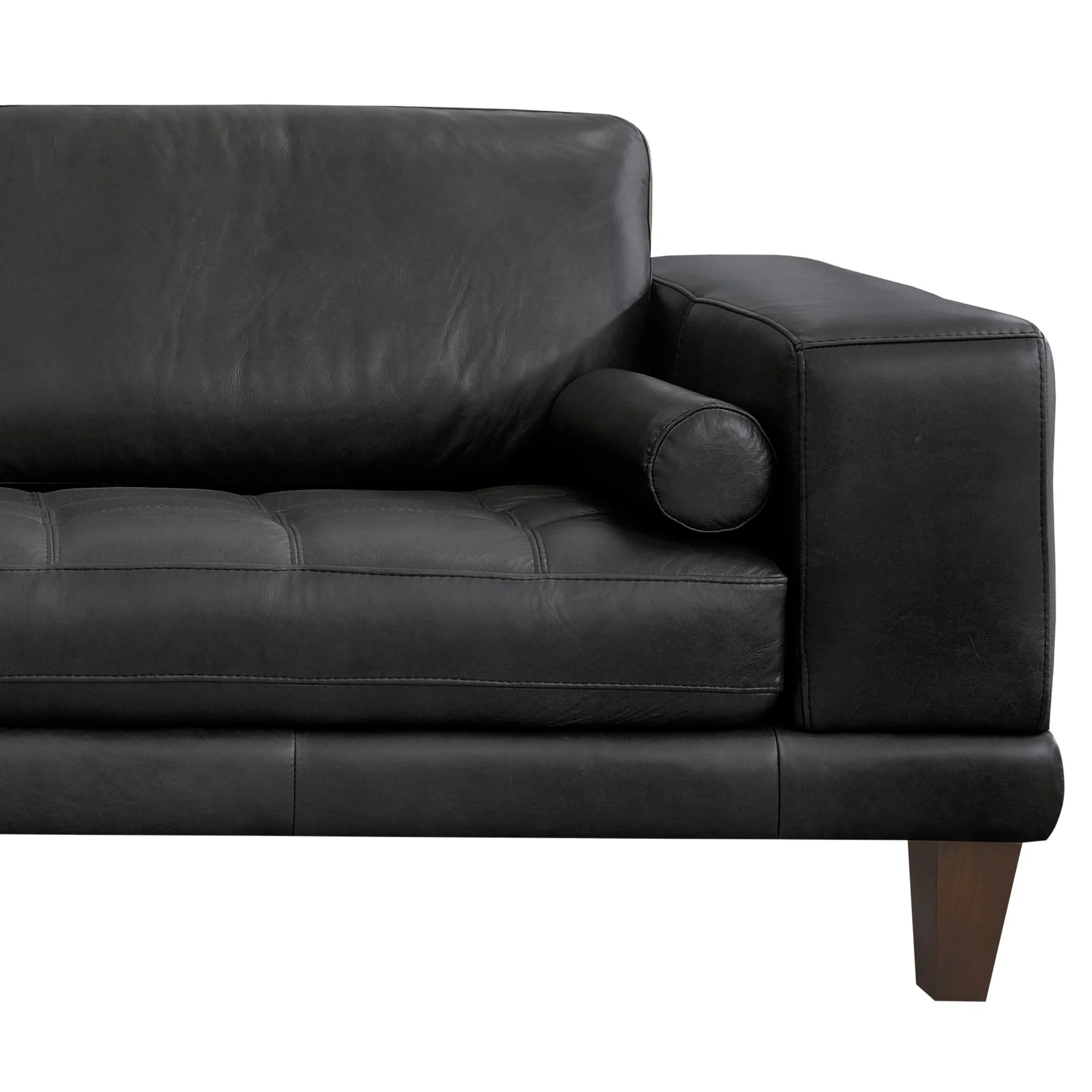 Wynne Contemporary Sofa in Genuine Black Leather with Brown Wood Legs - Image 3