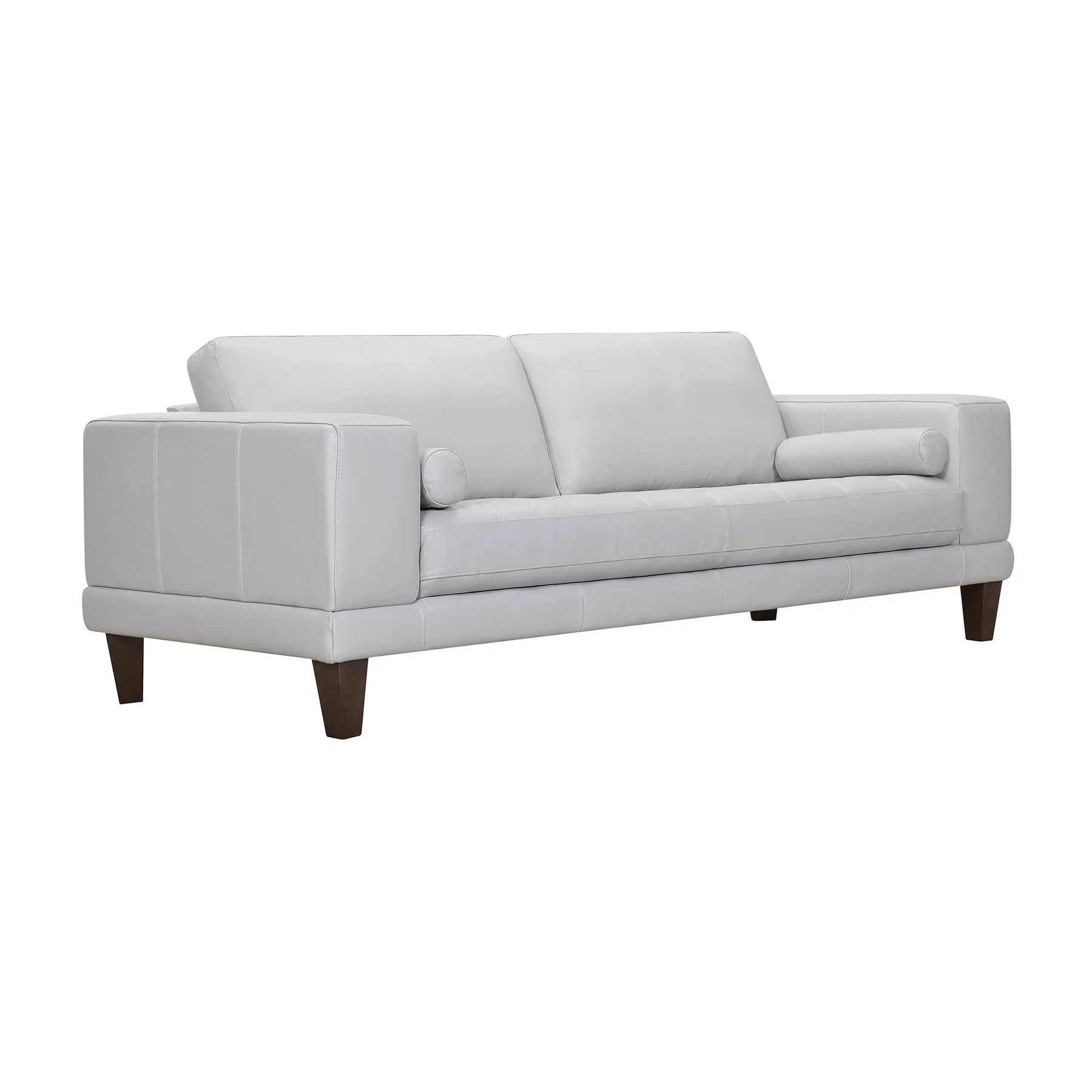 Wynne Contemporary Sofa in Genuine Dove Gray Leather with Brown Wood Legs - Image 2