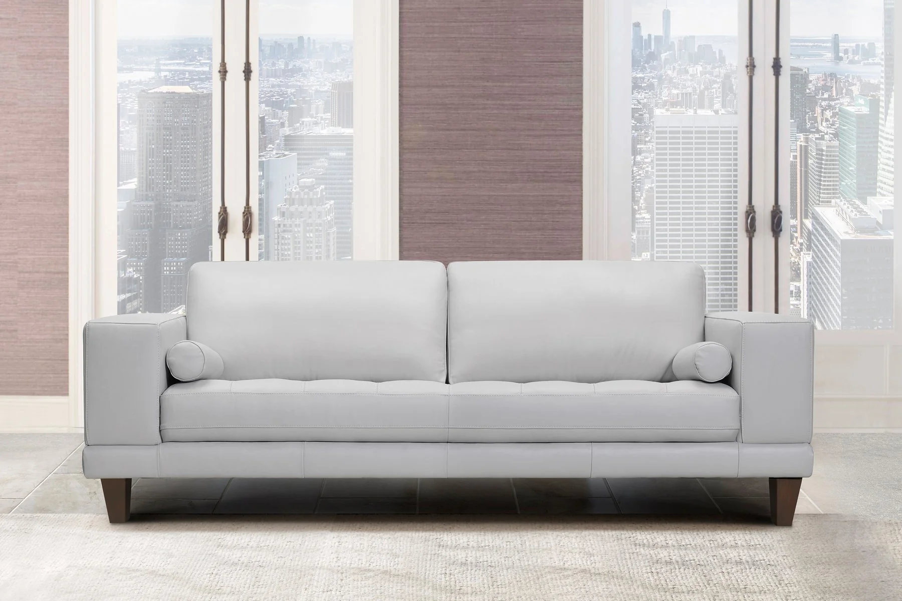 Wynne Contemporary Sofa in Genuine Dove Gray Leather with Brown Wood Legs - Image 8