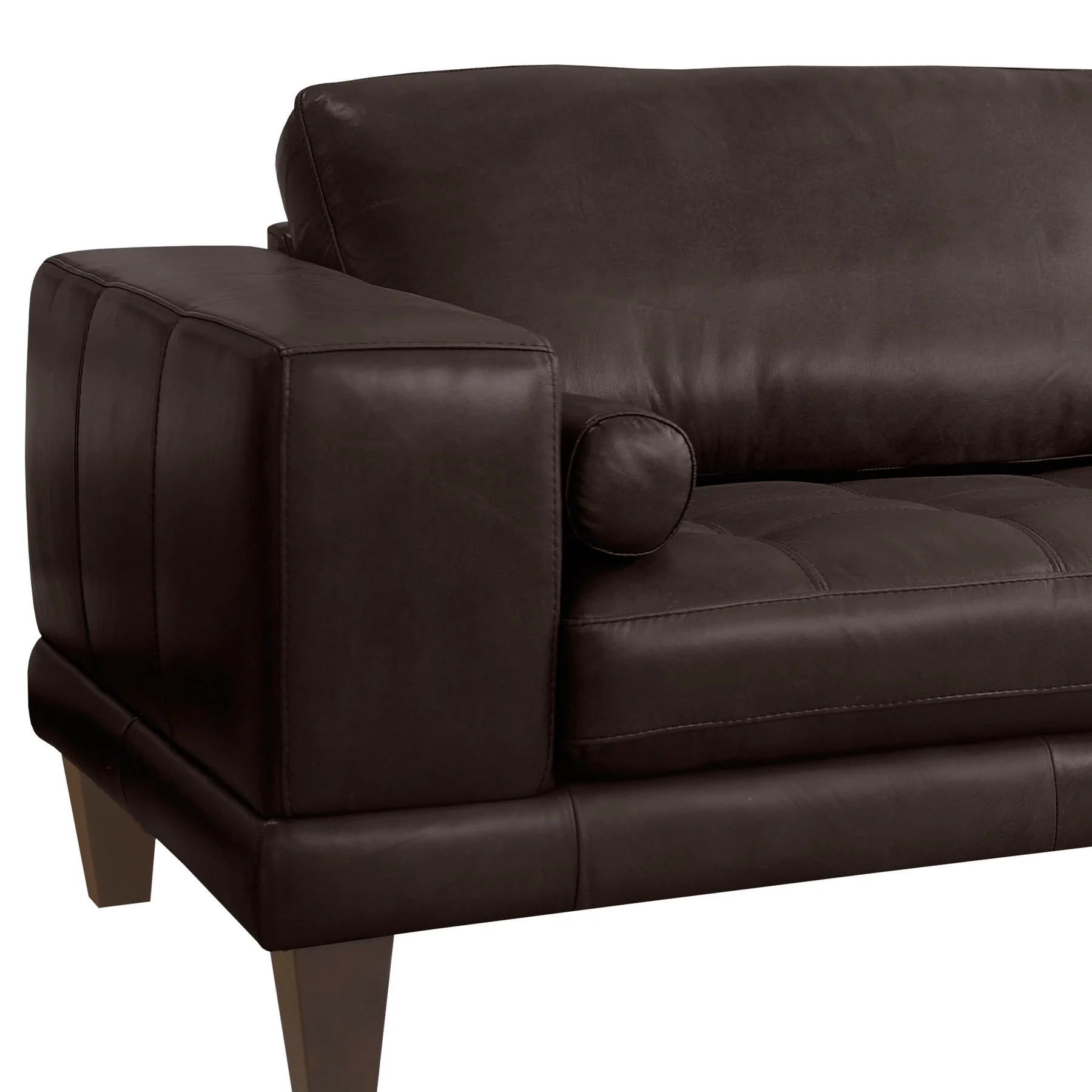 Wynne Contemporary Sofa in Genuine Espresso Leather with Brown Wood Legs - Image 4