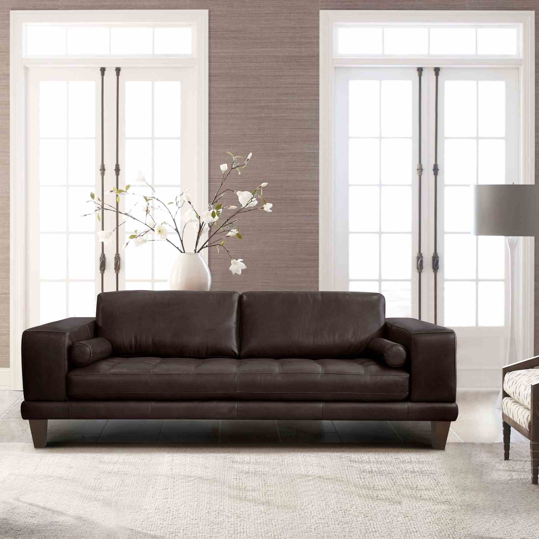 Wynne Contemporary Sofa in Genuine Espresso Leather with Brown Wood Legs - Image 5