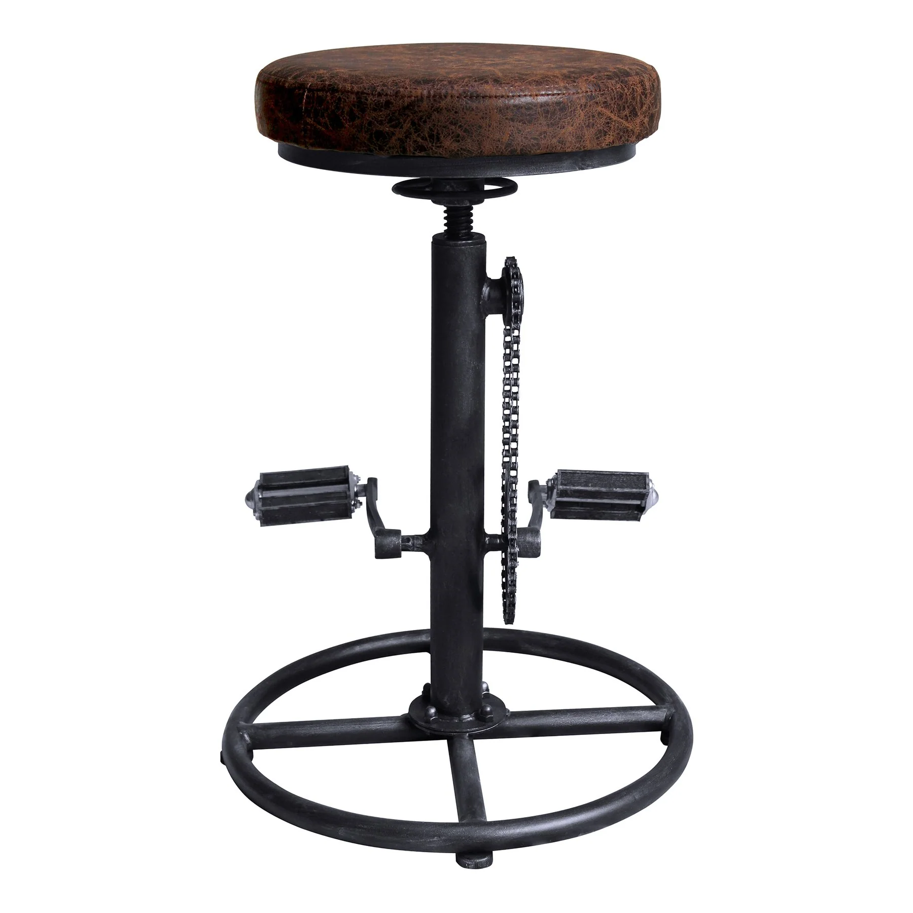 Xane Modern Adjustable Backless Barstool in Industrial Gray and Brown Fabric - Image 2