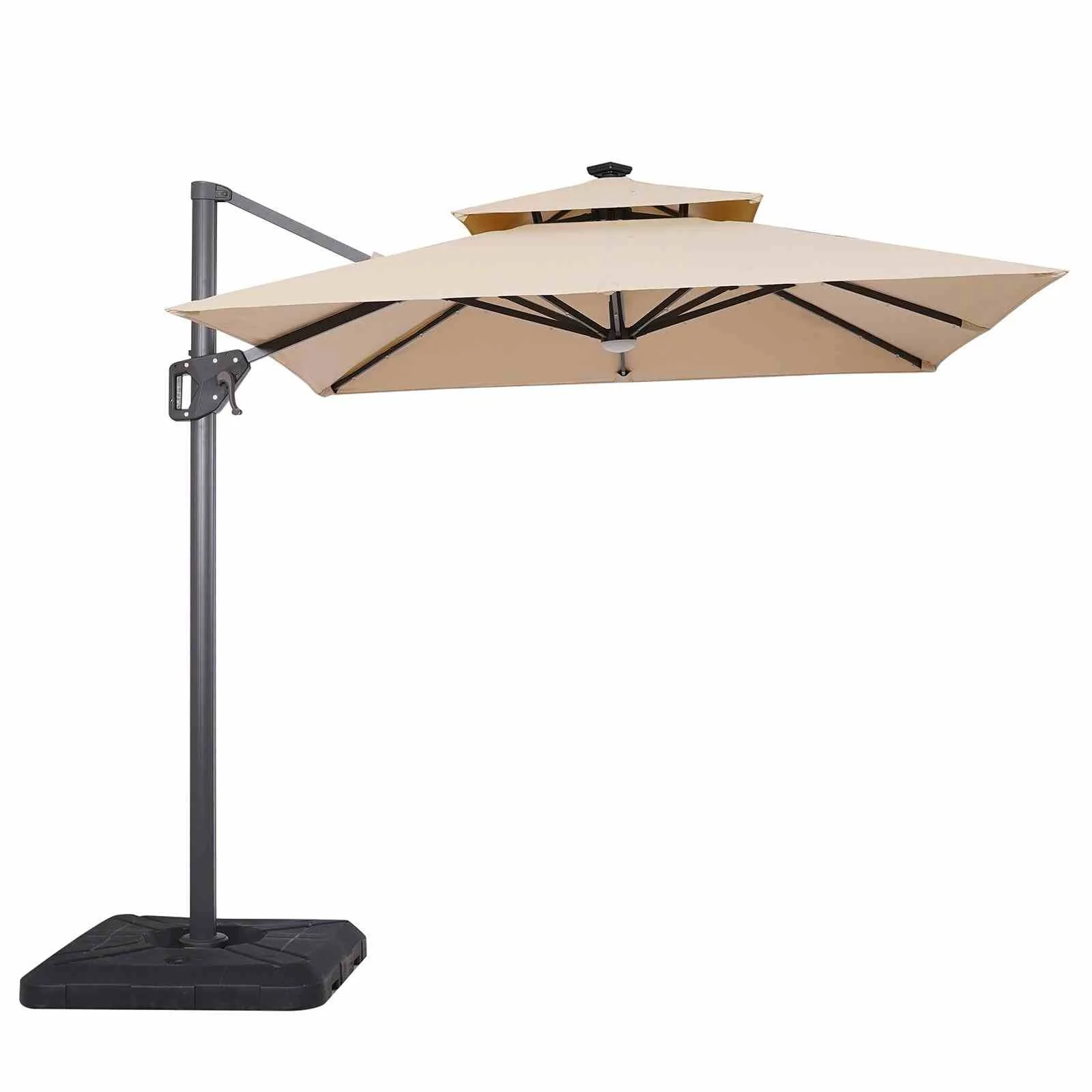 Xico 8' SQ Umbrella, Double Top, LED Light + Control, Tan + Base - Image 2