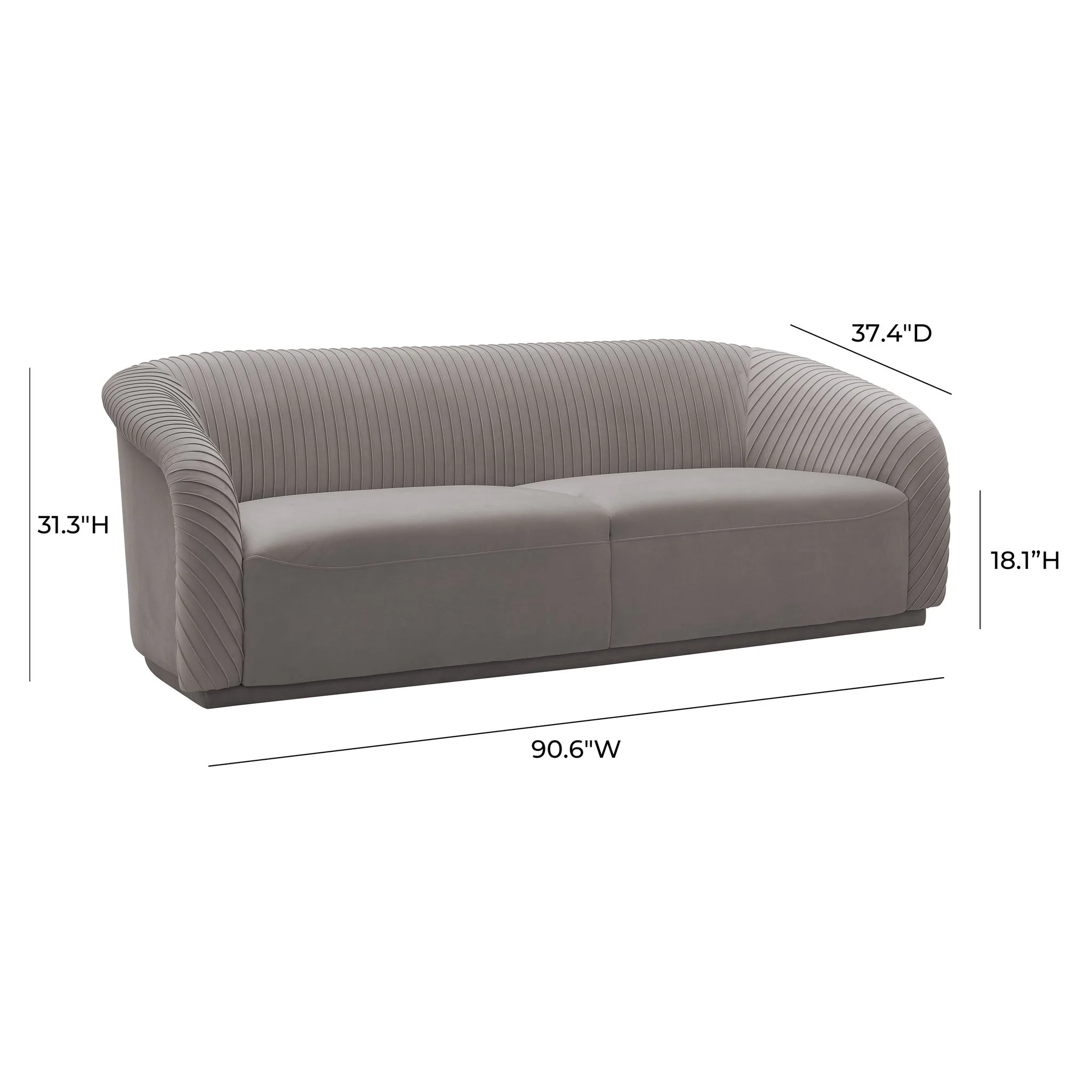 Yara Pleated Grey Velvet Sofa - Image 6