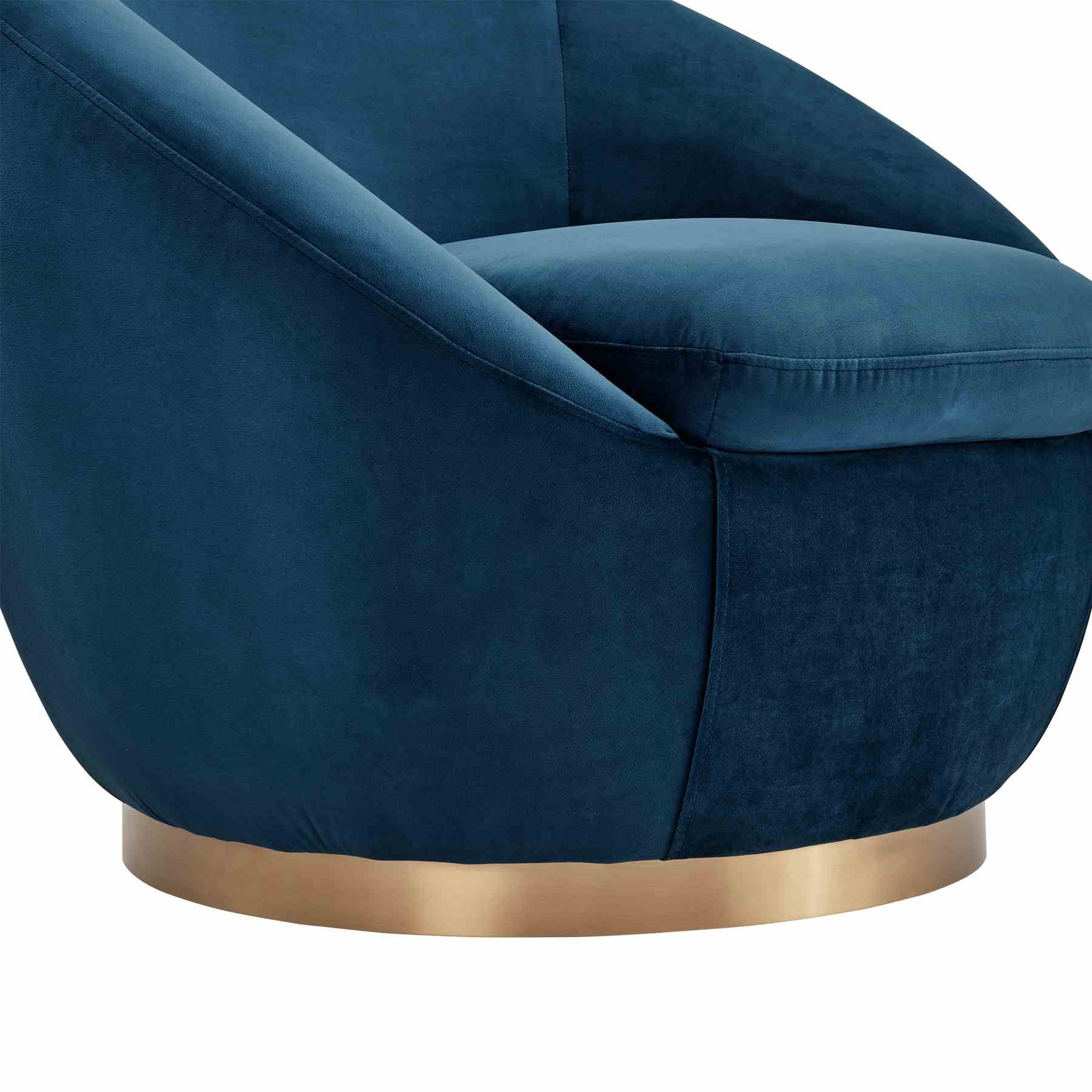 Yves Navy Velvet Swivel Accent Chair with Gold Base - Image 6