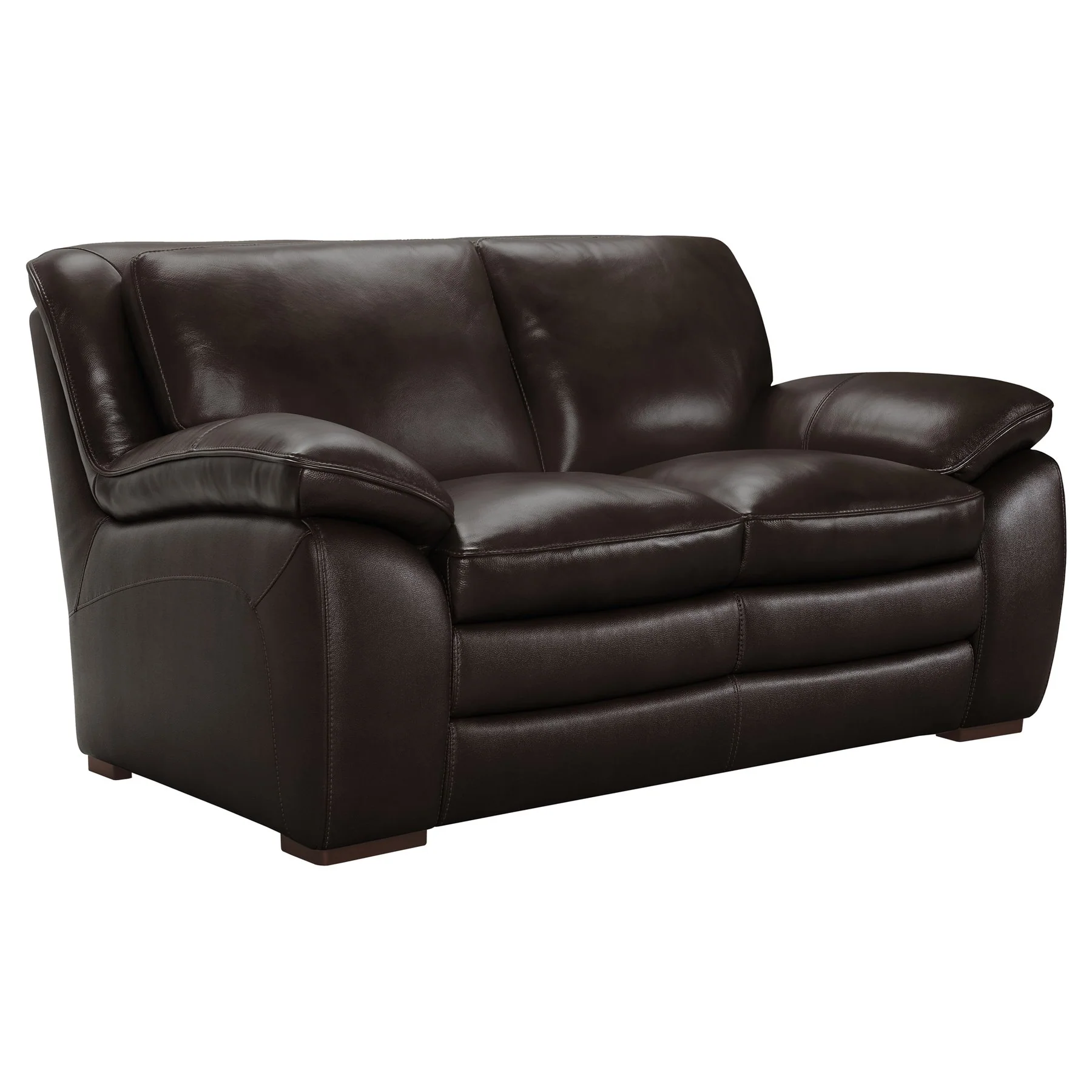 Zanna Contemporary Loveseat in Genuine Dark Brown Leather with Brown Wood Legs - Image 2