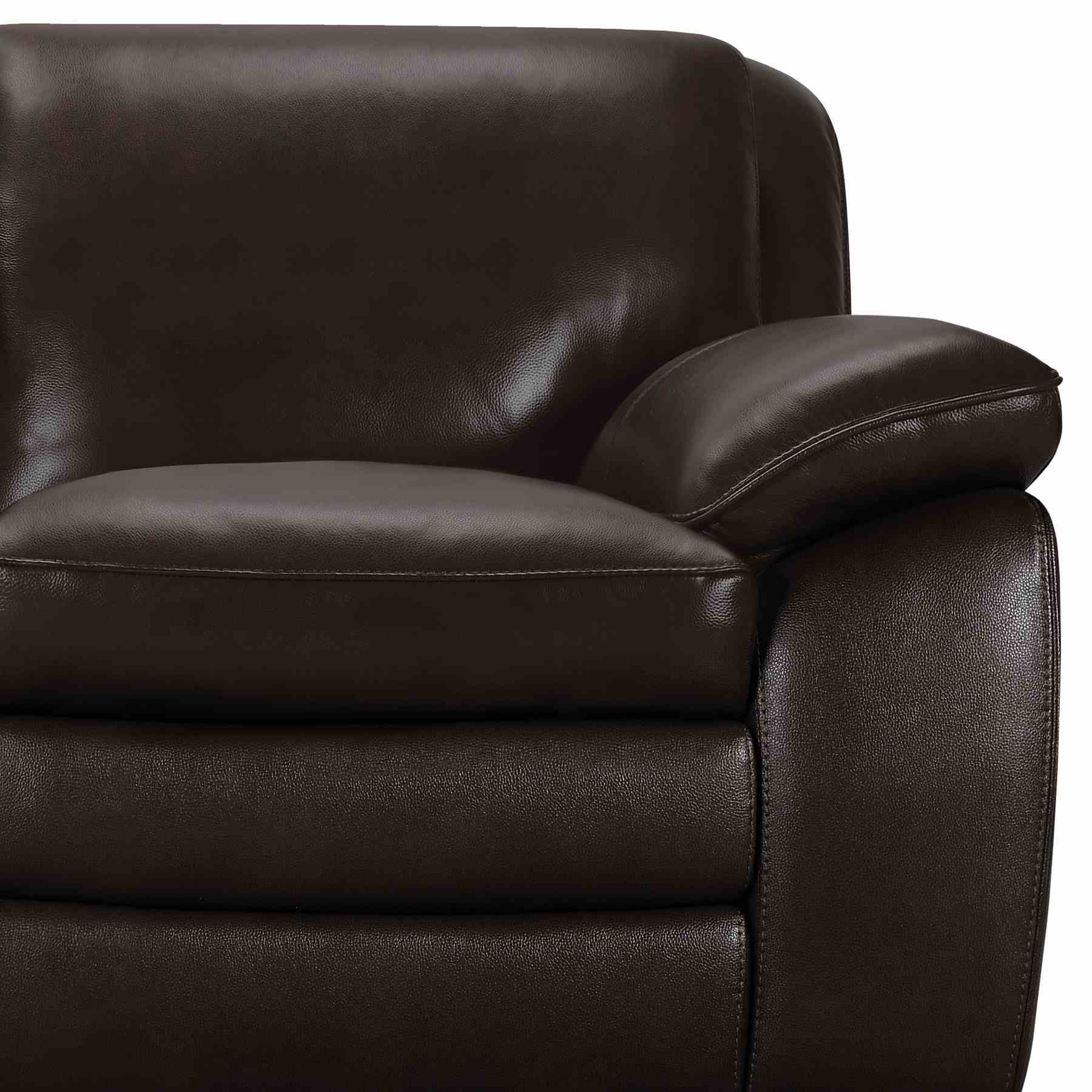 Zanna Contemporary Loveseat in Genuine Dark Brown Leather with Brown Wood Legs - Image 3