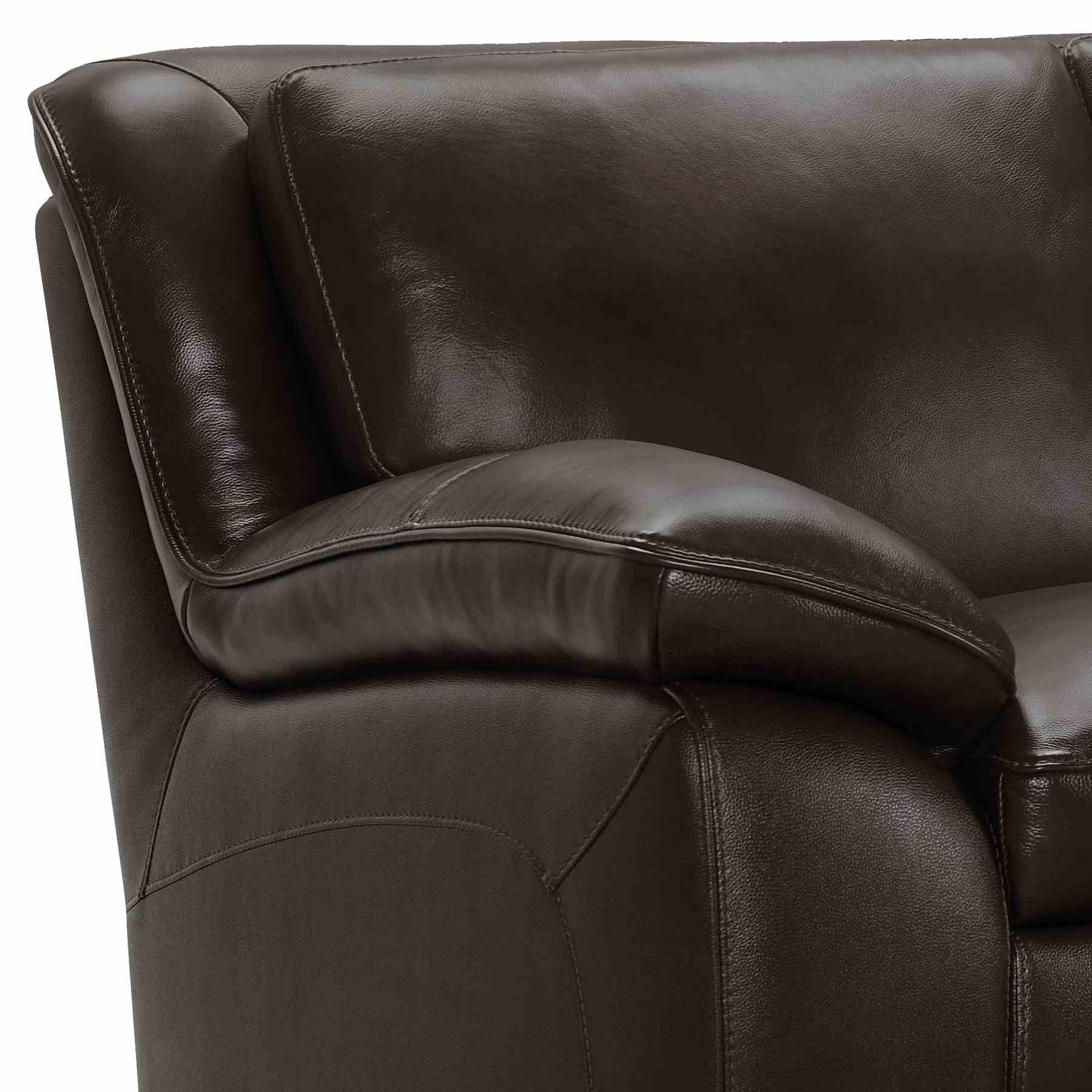 Zanna Contemporary Loveseat in Genuine Dark Brown Leather with Brown Wood Legs - Image 4