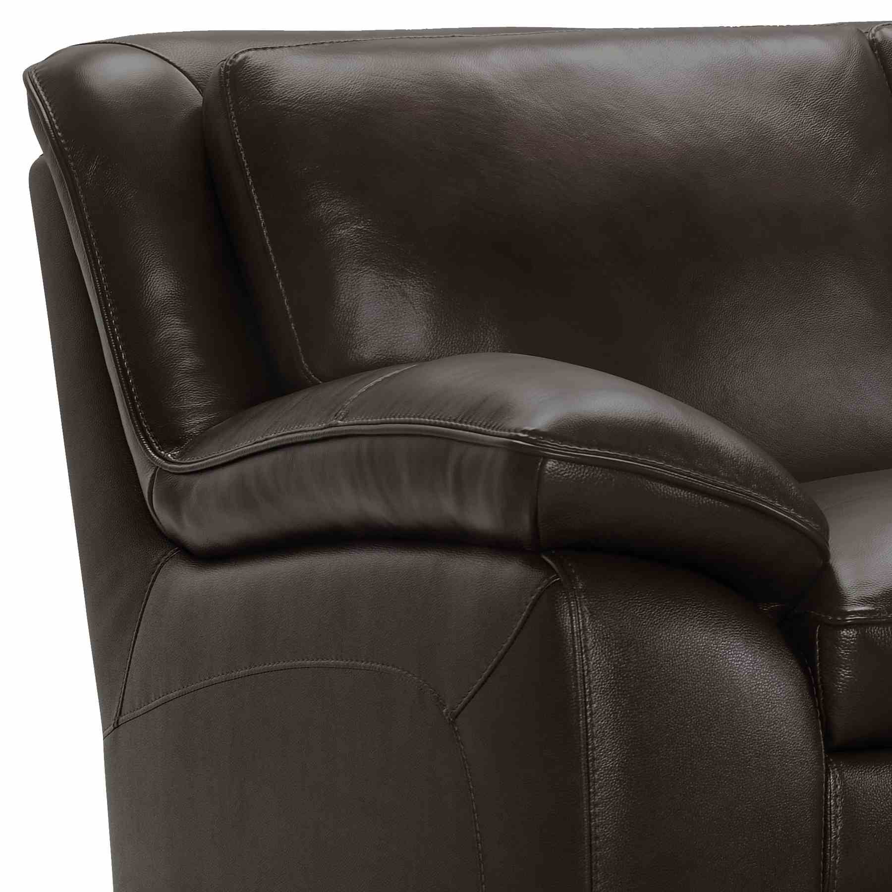 Zanna Contemporary Sofa in Genuine Dark Brown Leather with Brown Wood Legs - Image 4