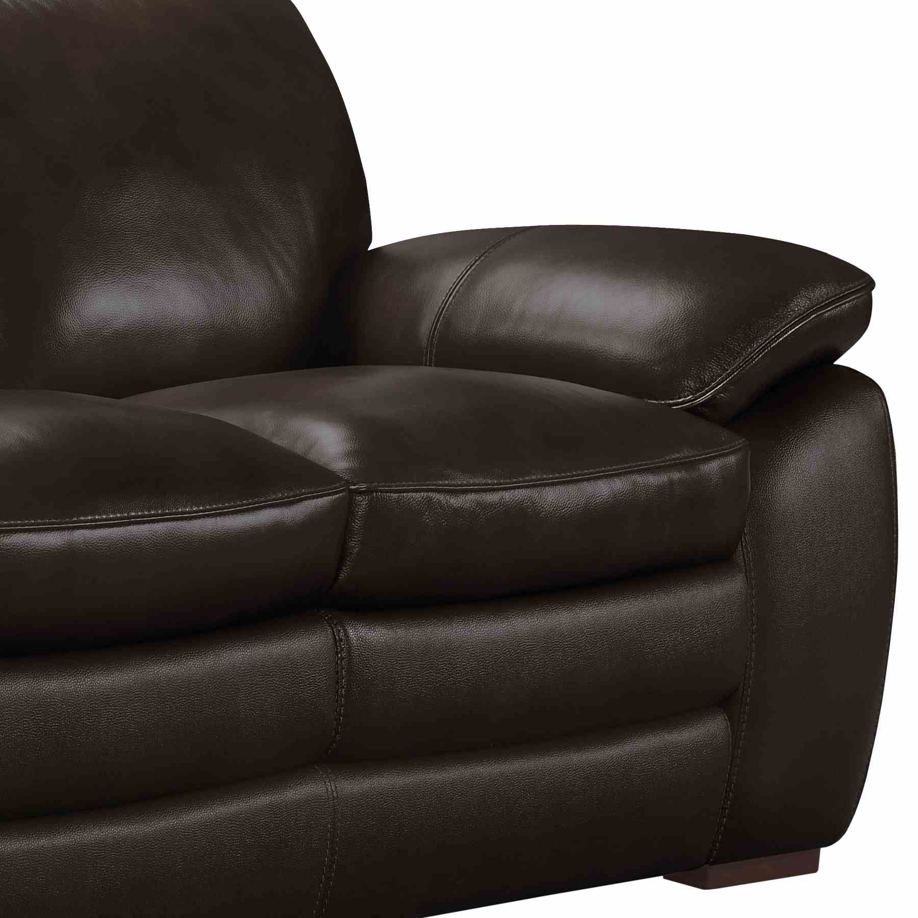 Zanna Contemporary Sofa in Genuine Dark Brown Leather with Brown Wood Legs - Image 5