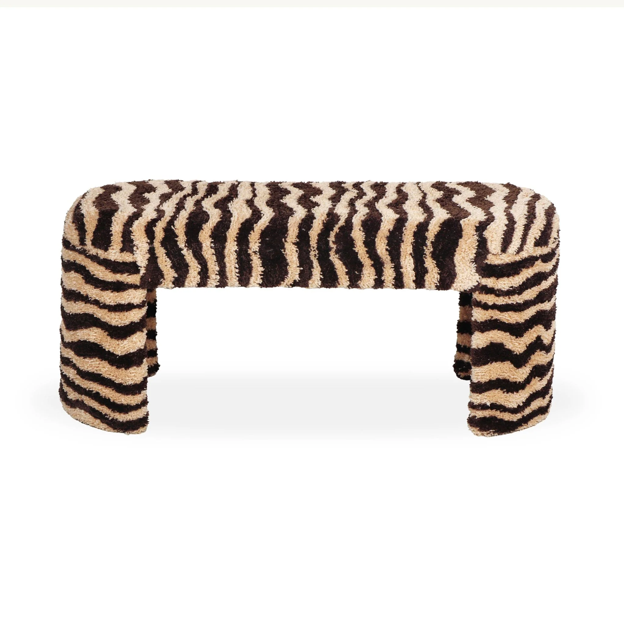 Zebra Brown Striped Tufted Bench - Image 3