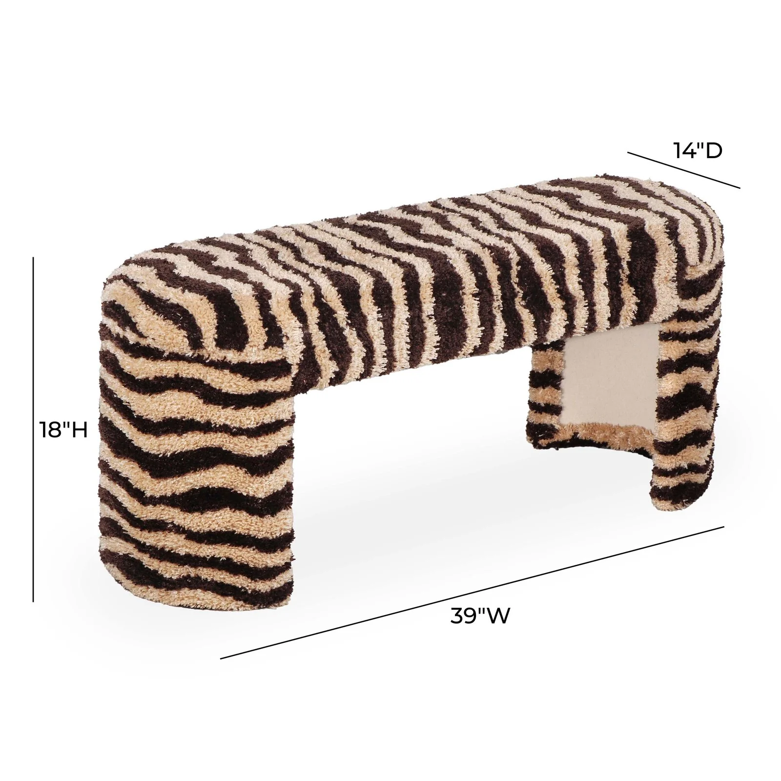 Zebra Brown Striped Tufted Bench - Image 5