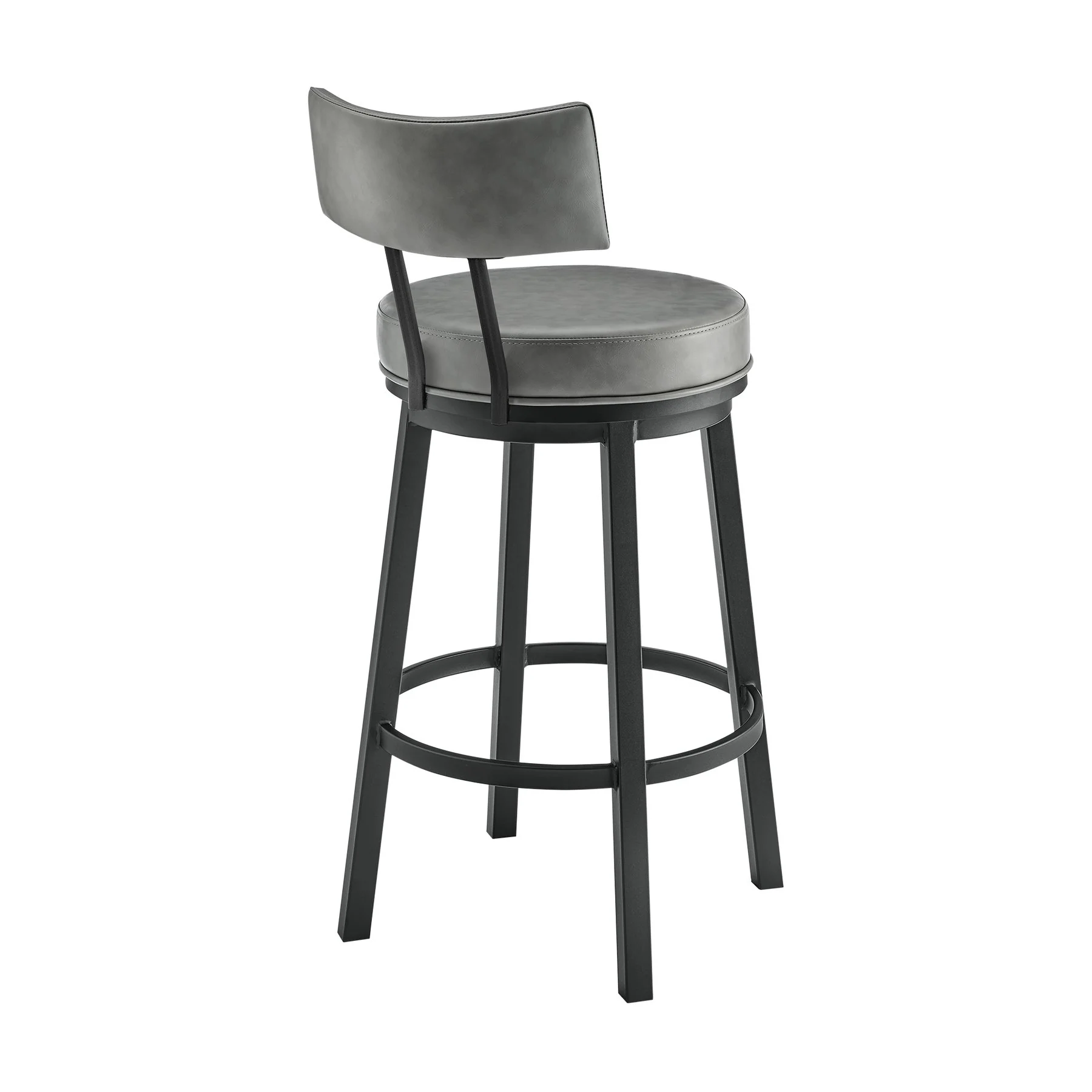Zelda Swivel Bar Stool in Black Finish with Gray Faux Leather - Image 4