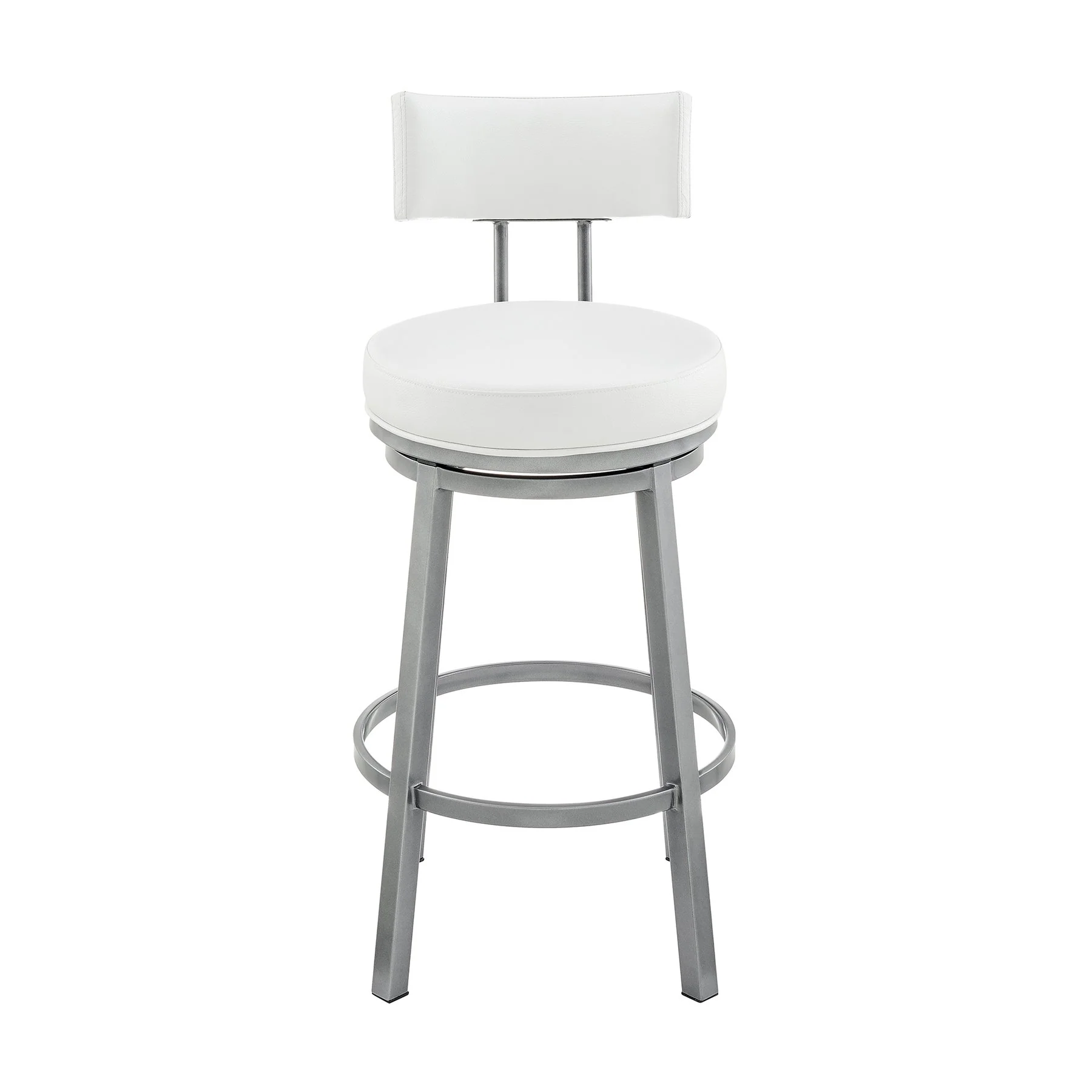 Zelda Swivel Bar Stool in Cloud Finish with White Faux Leather - Image 2