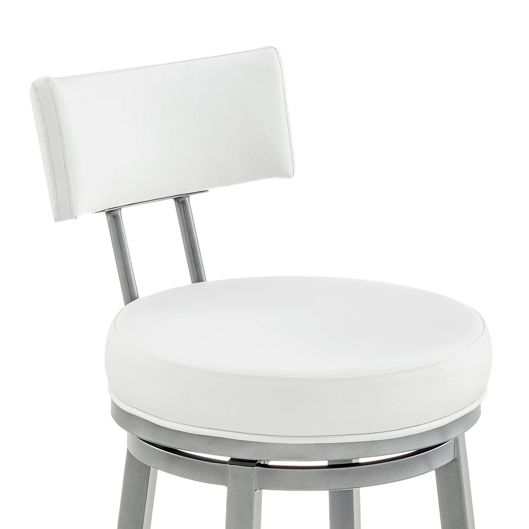 Zelda Swivel Bar Stool in Cloud Finish with White Faux Leather - Image 6
