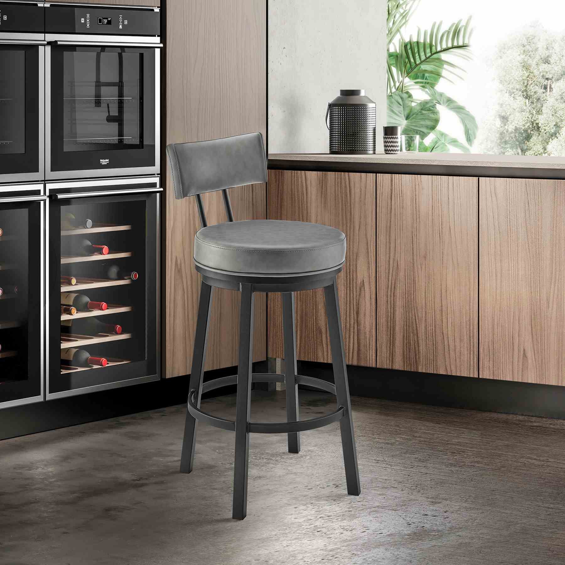 Zelda Swivel Counter Stool in Black Finish with Gray Faux Leather - Image 10