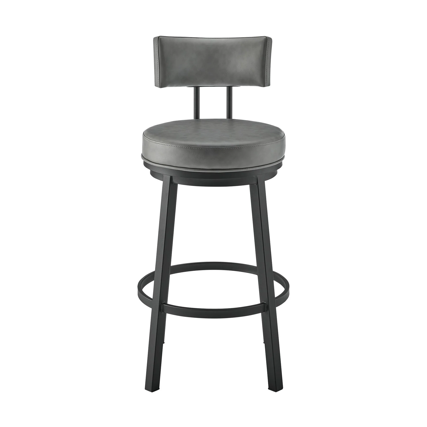Zelda Swivel Counter Stool in Black Finish with Gray Faux Leather - Image 2