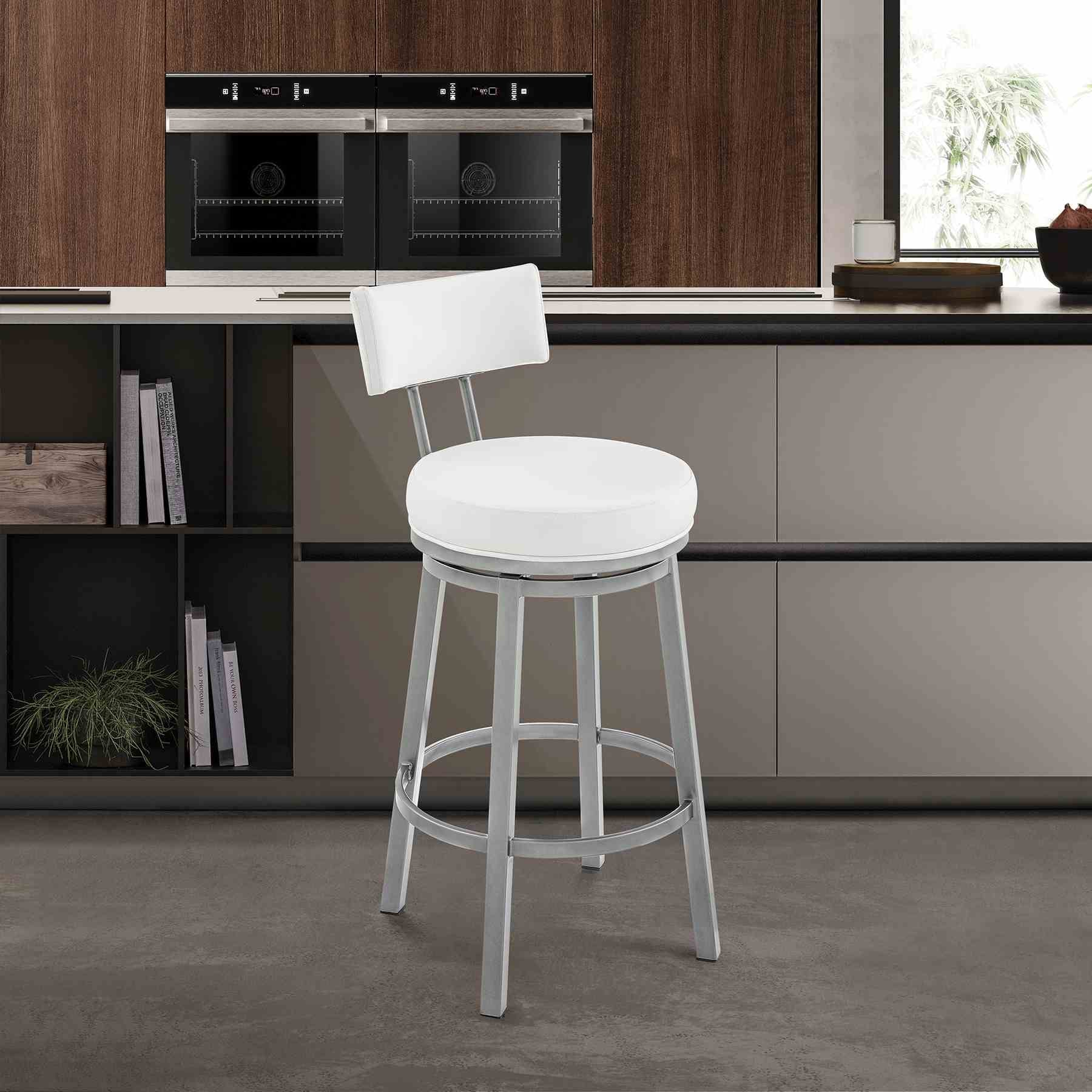 Zelda Swivel Counter Stool in Cloud Finish with White Faux Leather - Image 10