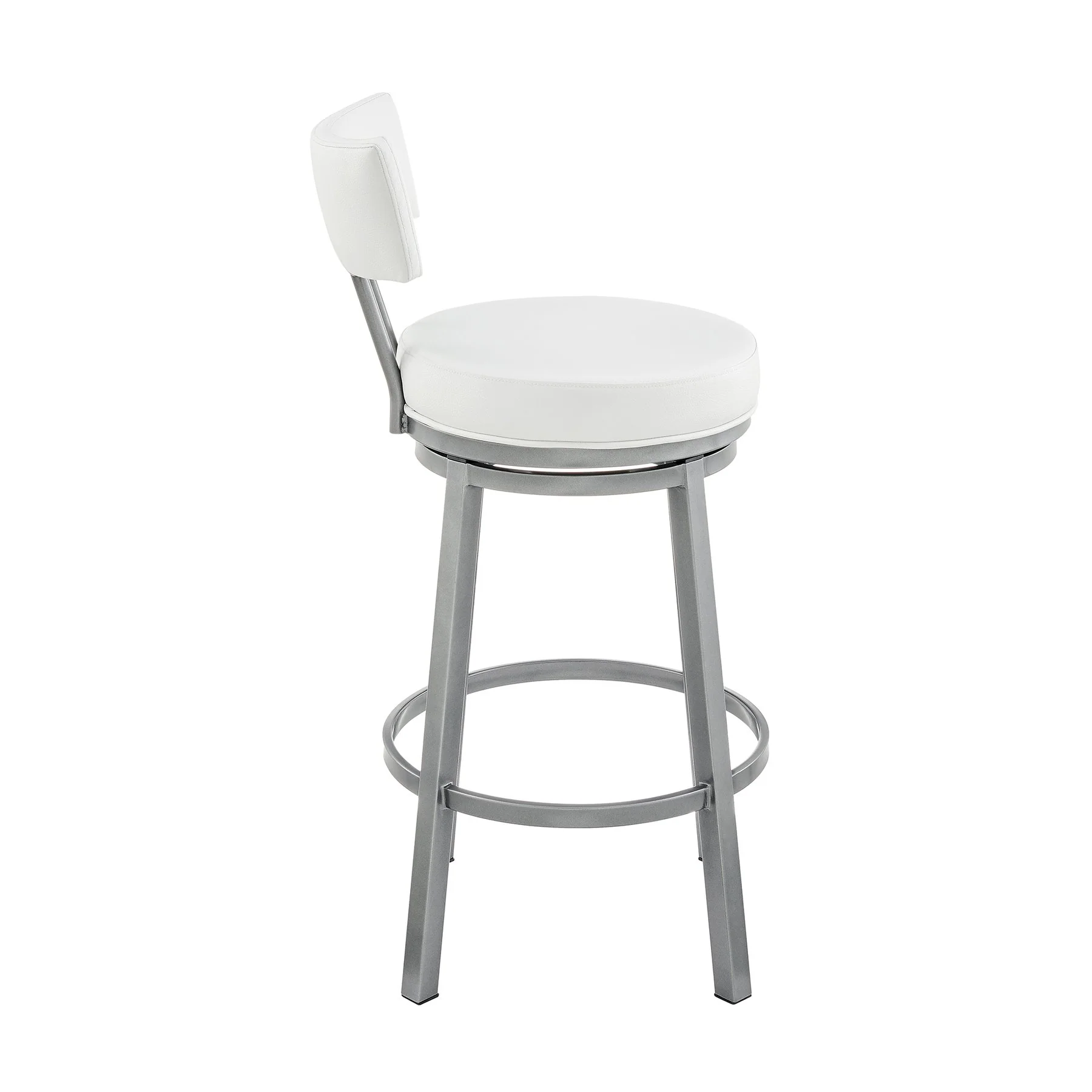 Zelda Swivel Counter Stool in Cloud Finish with White Faux Leather - Image 3