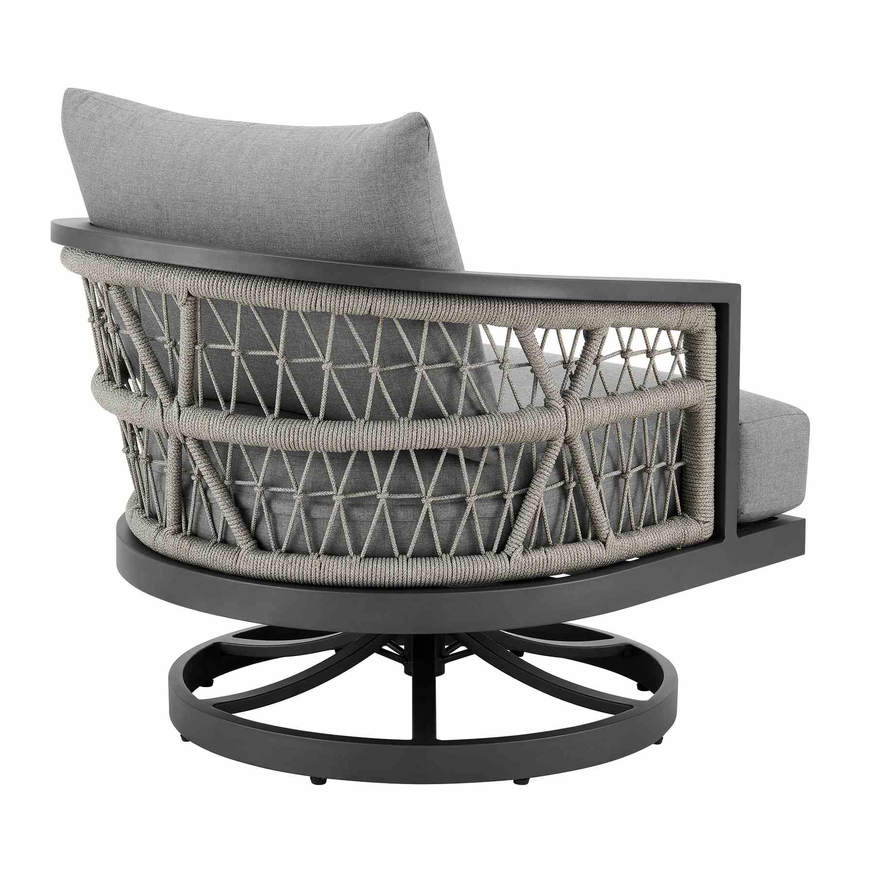 Zella Outdoor Patio 3 Piece Swivel Seating Set in Aluminum with Light Gray Rope and Cushions - Image 3