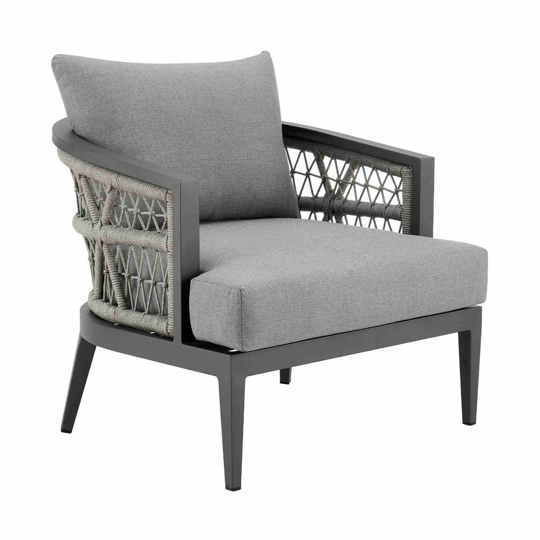 Zella Outdoor Patio 4 Piece Conversation Set in Aluminum with Light Gray Rope and Cushions - Image 4