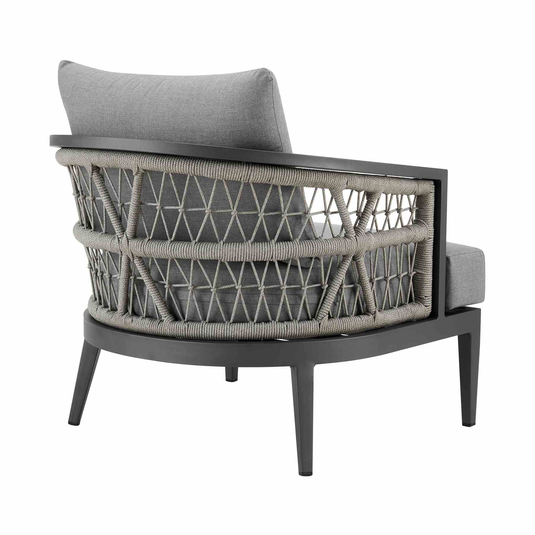 Zella Outdoor Patio 4 Piece Conversation Set in Aluminum with Light Gray Rope and Cushions - Image 5