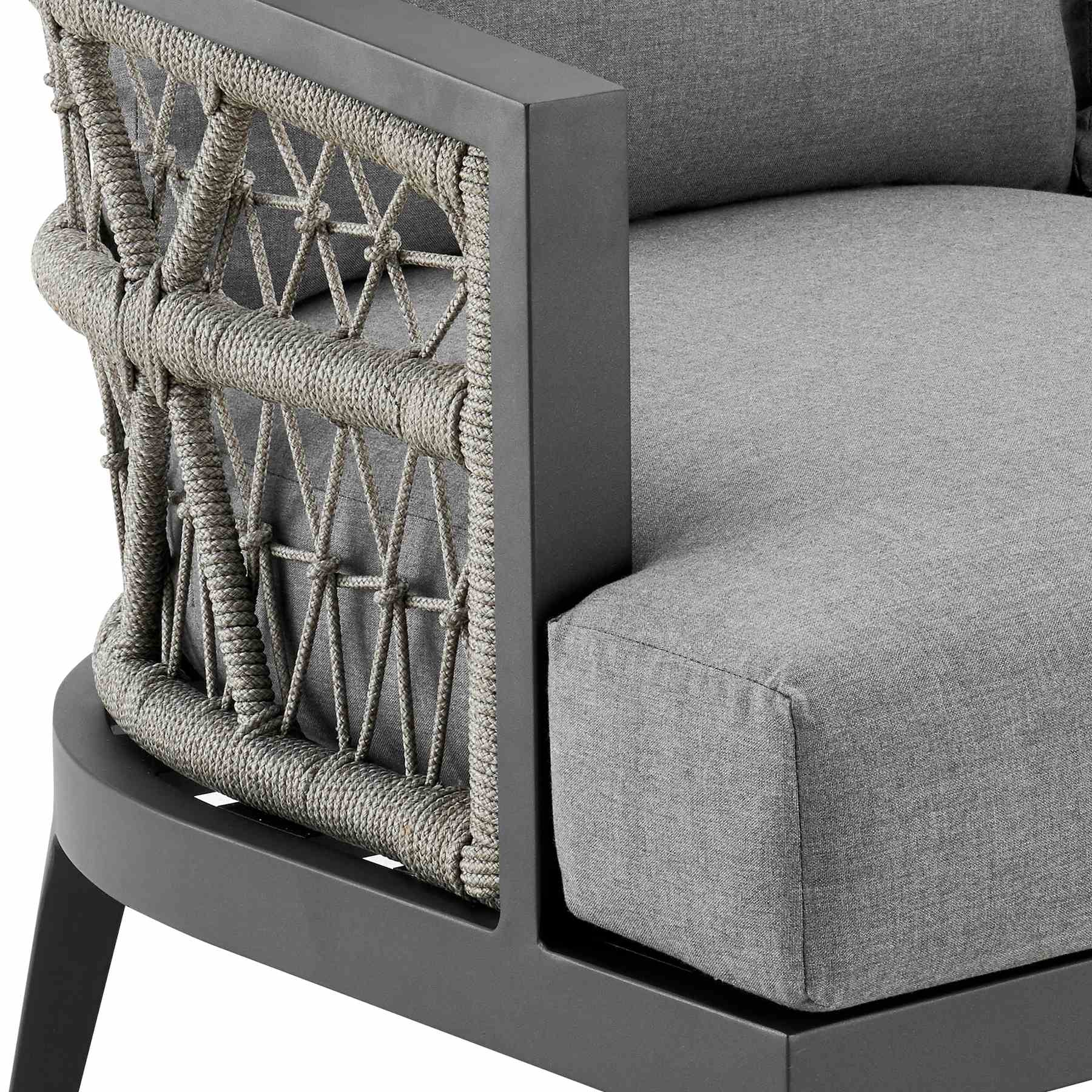 Zella Outdoor Patio 4 Piece Conversation Set in Aluminum with Light Gray Rope and Cushions - Image 8