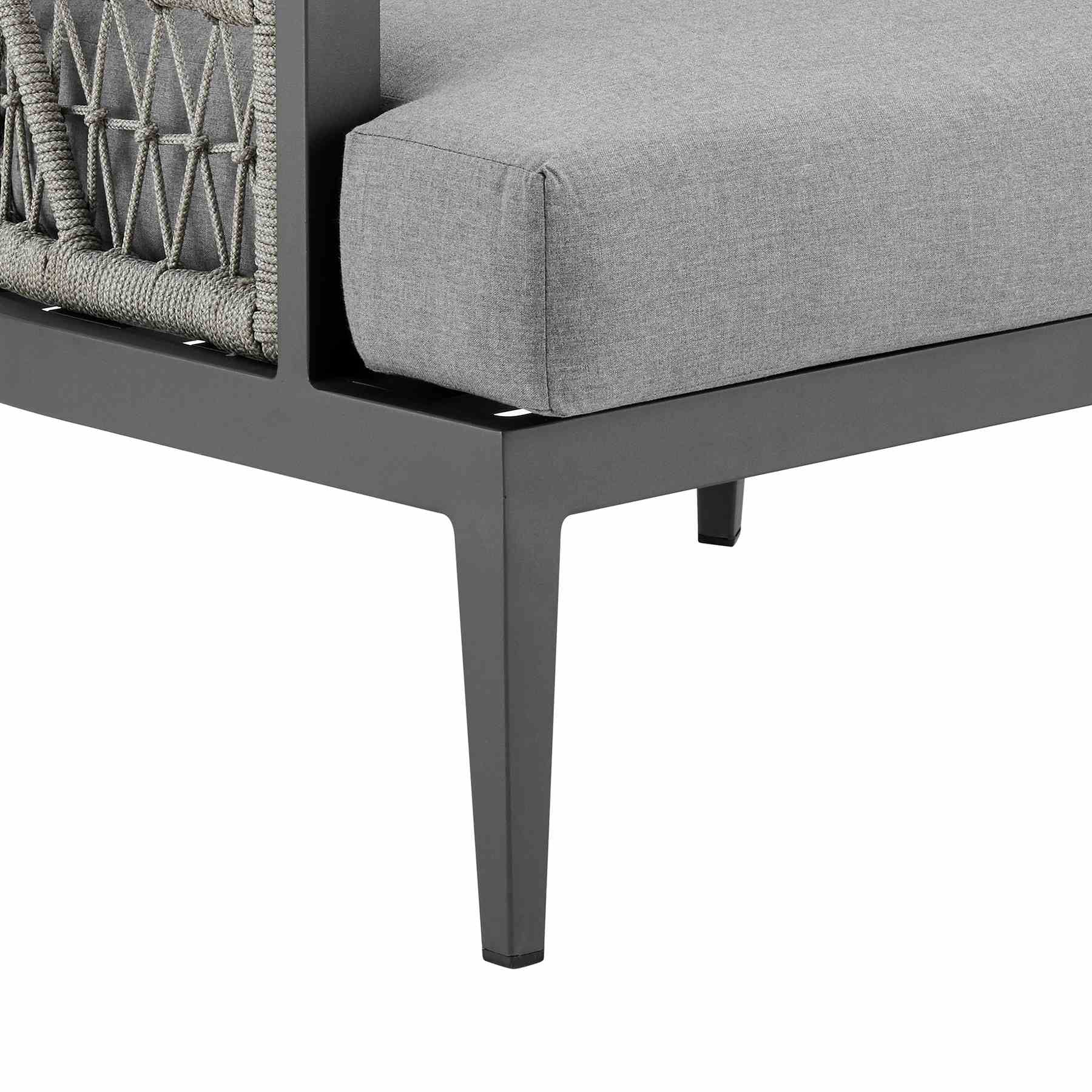 Zella Outdoor Patio 4 Piece Conversation Set in Aluminum with Light Gray Rope and Cushions - Image 9