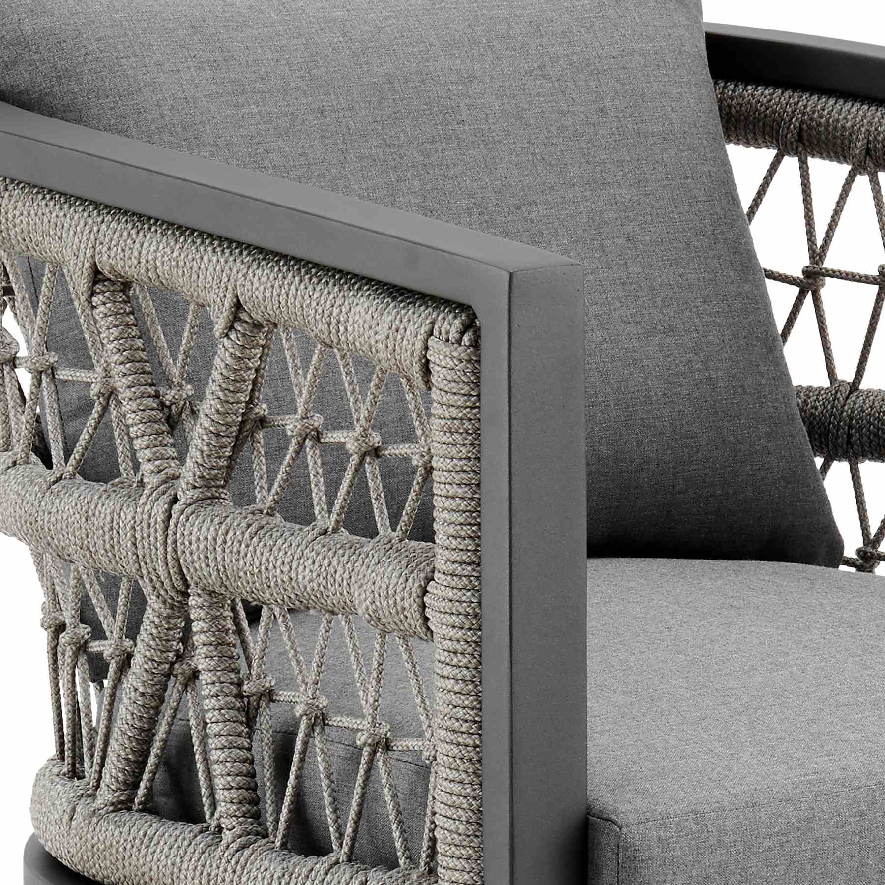 Zella Outdoor Patio 5 Piece Dining Set in Aluminum with Light Gray Rope and Cushions - Image 6