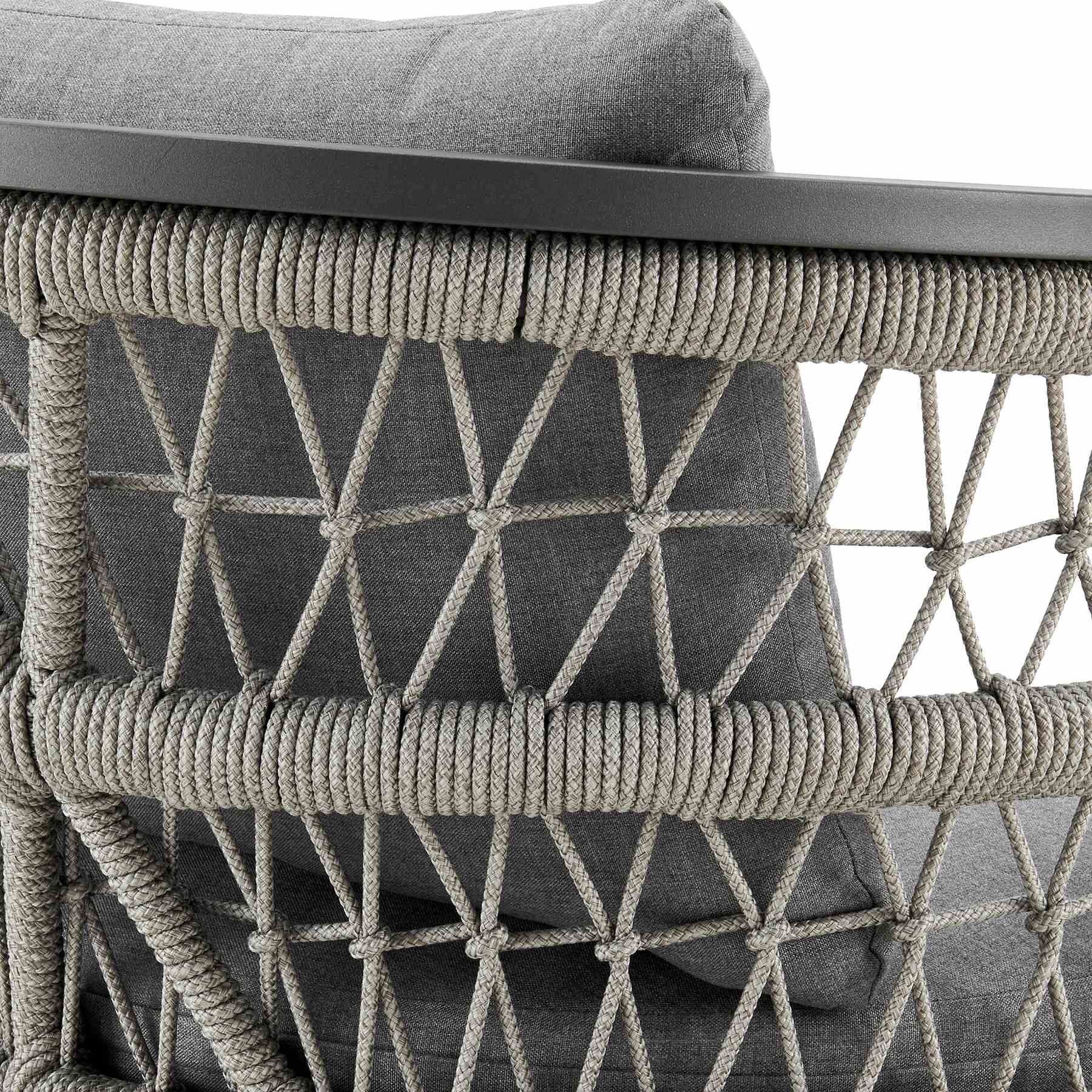 Zella Outdoor Patio 5 Piece Dining Set in Aluminum with Light Gray Rope and Cushions - Image 7