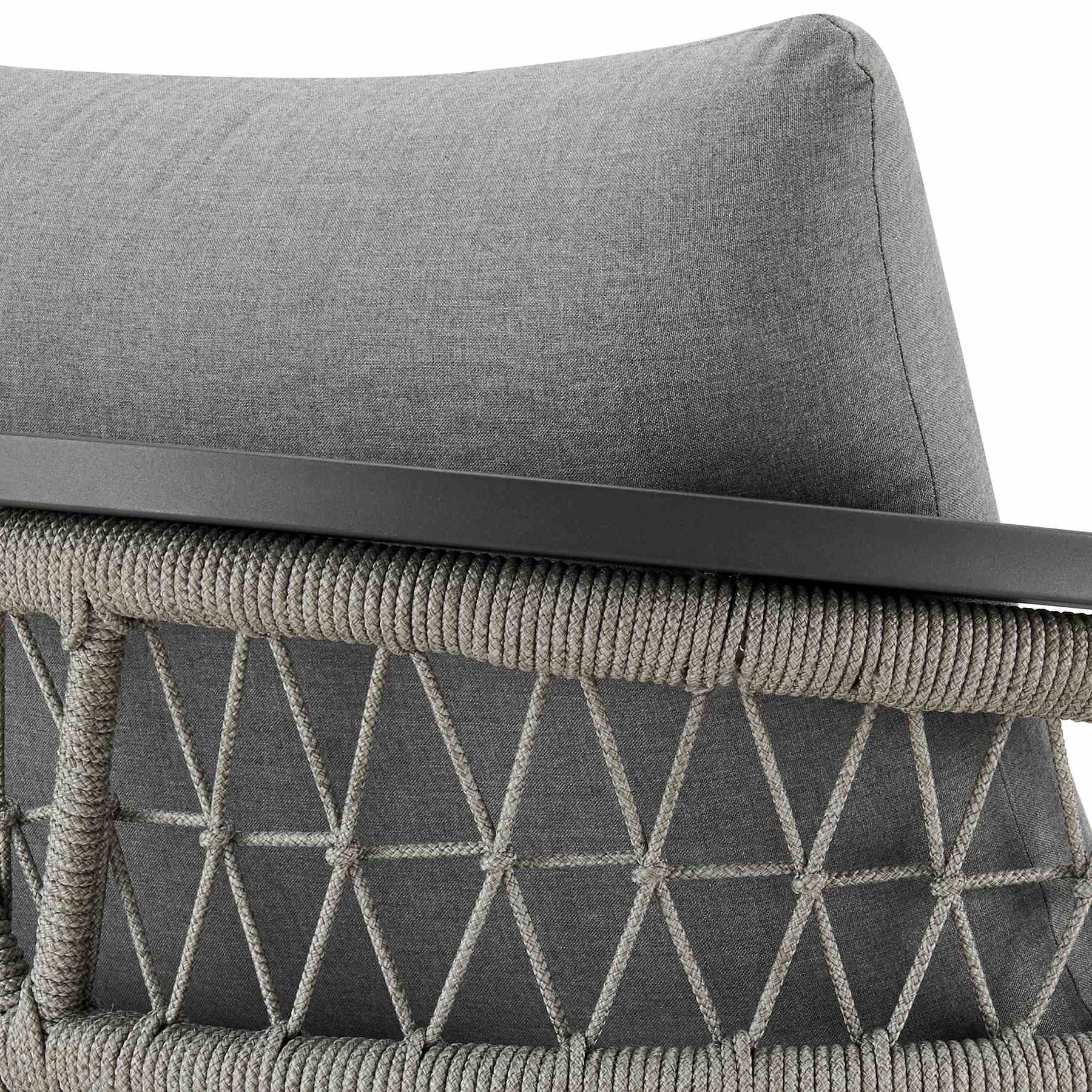 Zella Outdoor Patio Armchair in Aluminum with Light Gray Rope and Earl Gray Cushions - Image 7