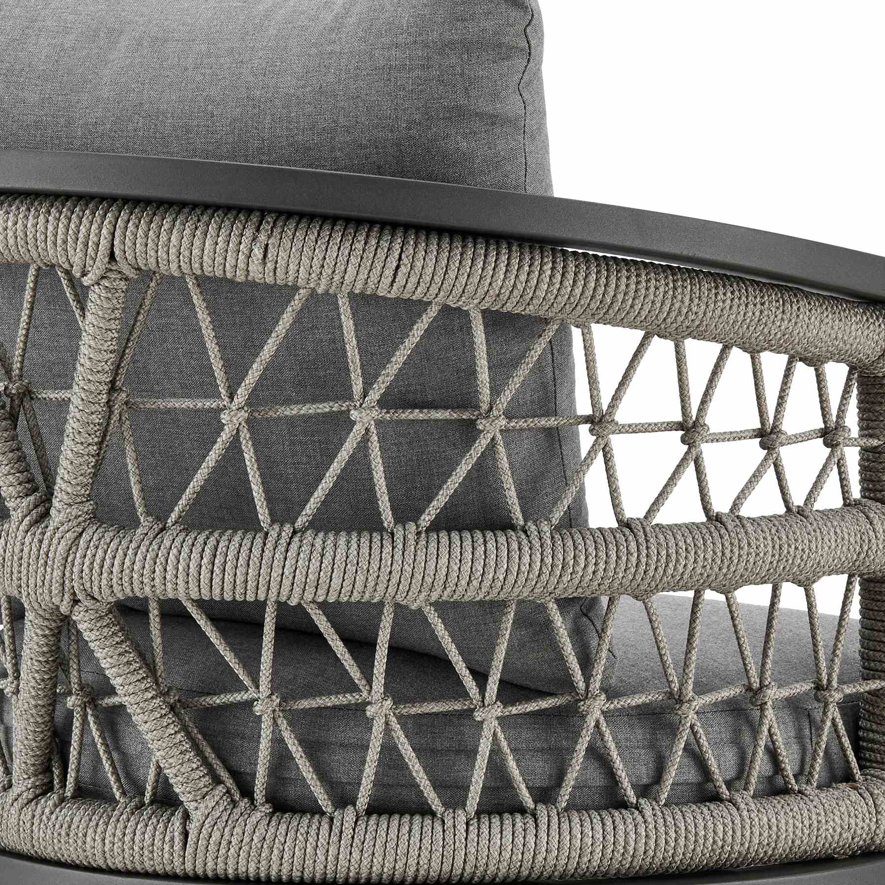 Zella Outdoor Patio Bar Stool in Aluminum with Light Gray Rope and Earl Gray Cushions - Image 7