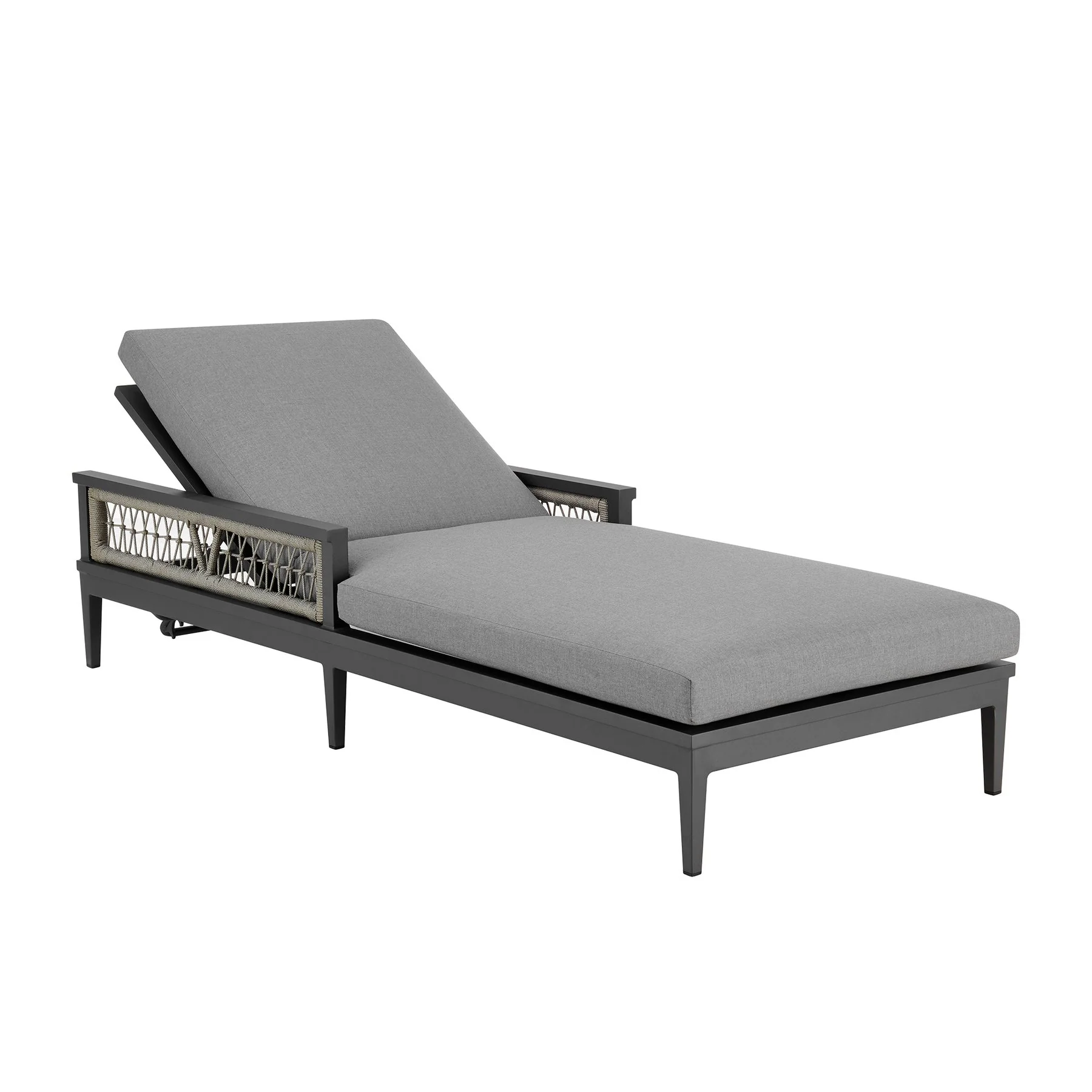 Zella Outdoor Patio Chaise Lounge Chair in Aluminum with Gray Rope and Earl Gray Cushions - Image 2