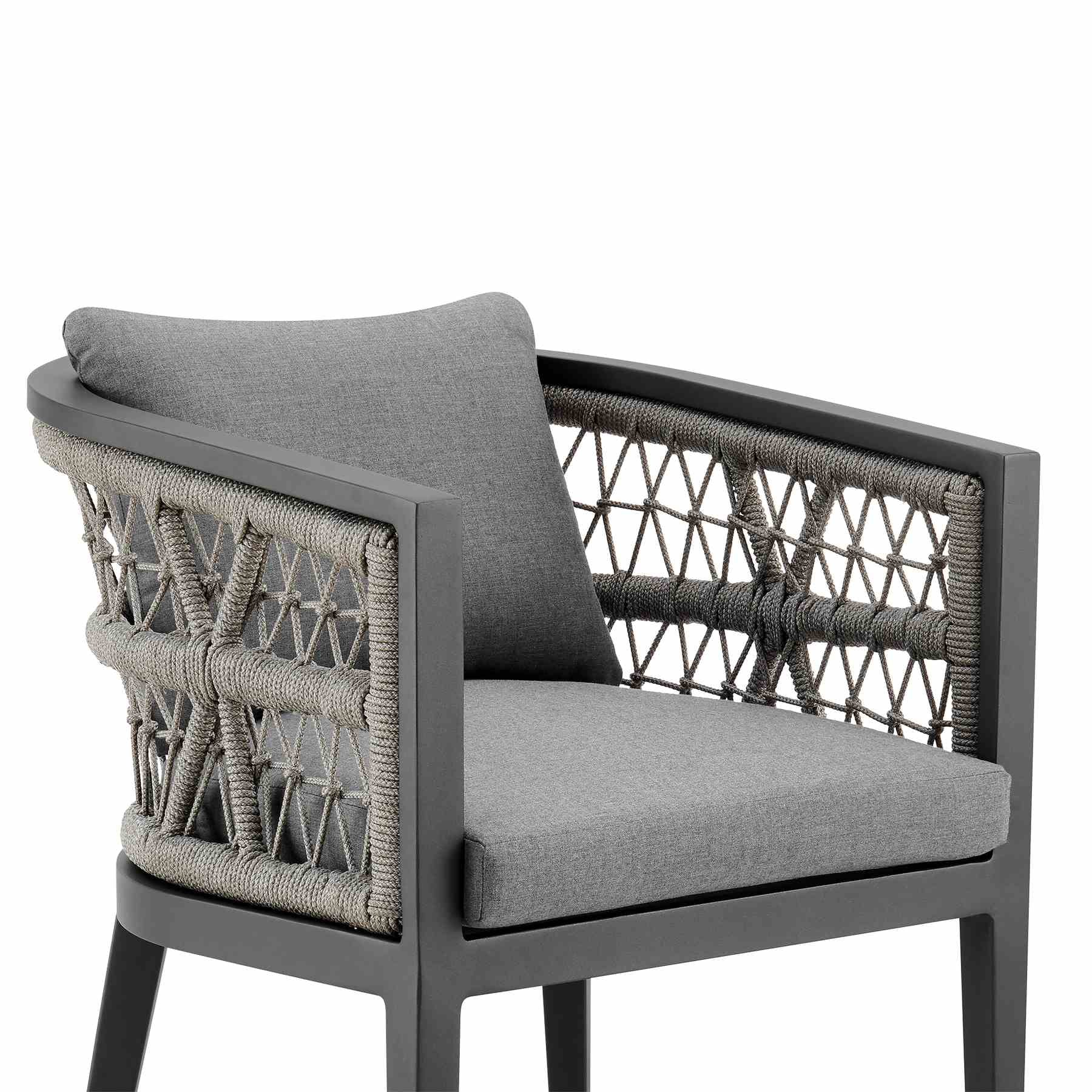 Zella Outdoor Patio Dining Chair in Aluminum with Light Gray Rope and Earl Gray Cushions - Set of 2 - Image 5