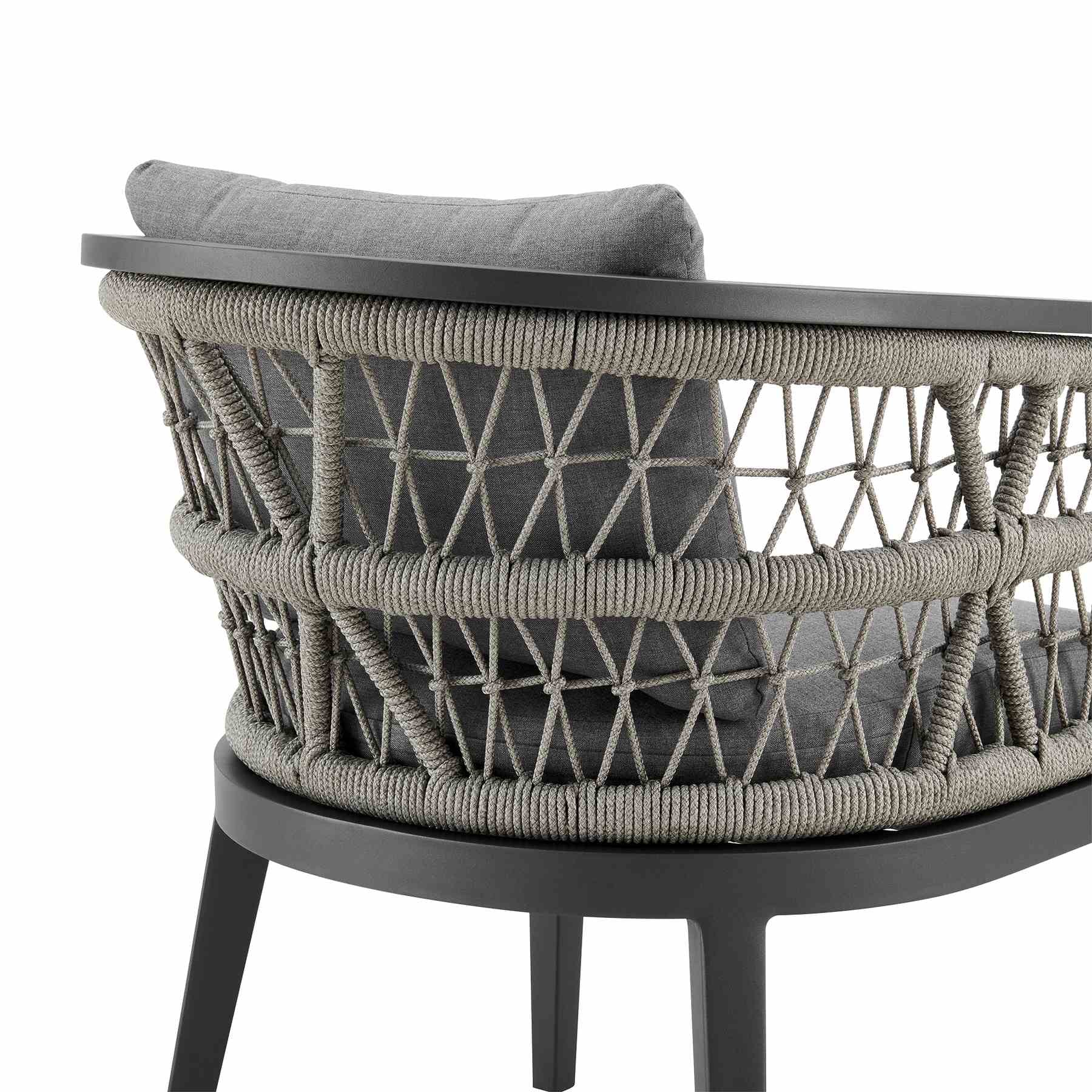 Zella Outdoor Patio Dining Chair in Aluminum with Light Gray Rope and Earl Gray Cushions - Set of 2 - Image 6