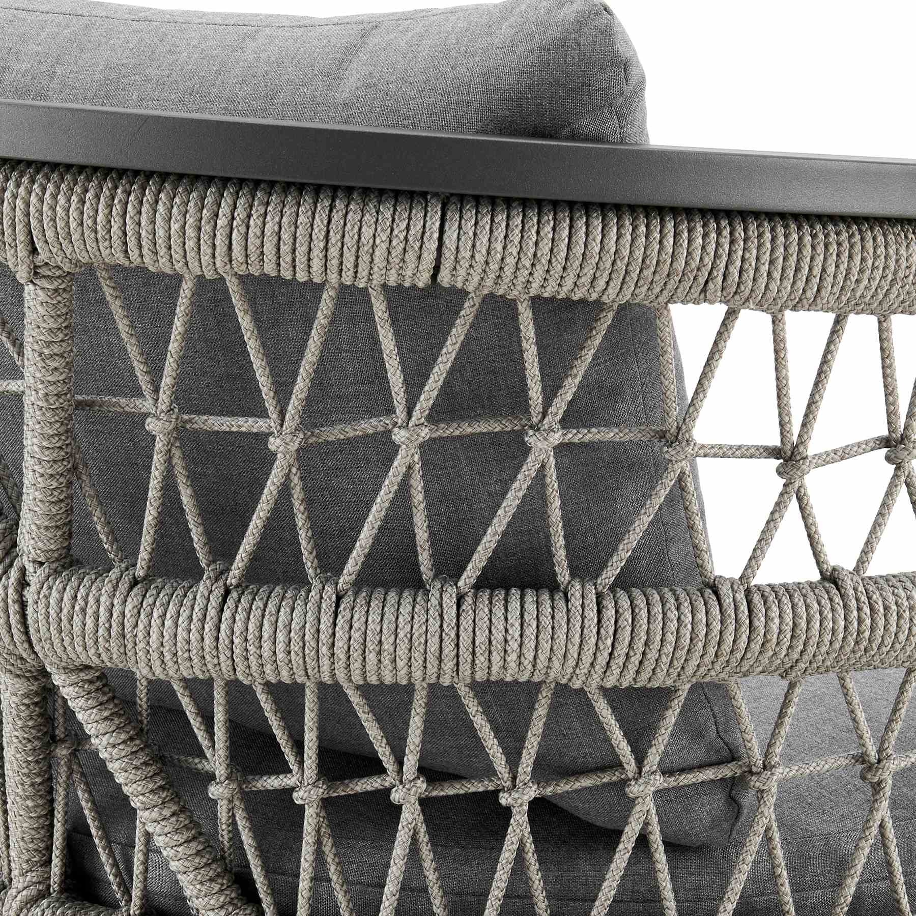 Zella Outdoor Patio Dining Chair in Aluminum with Light Gray Rope and Earl Gray Cushions - Set of 2 - Image 8