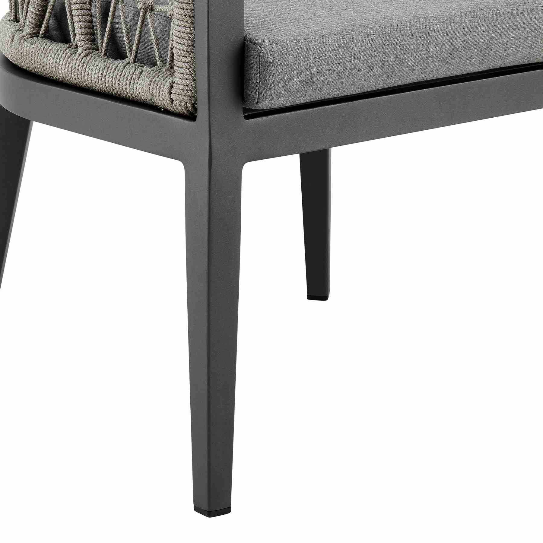 Zella Outdoor Patio Dining Chair in Aluminum with Light Gray Rope and Earl Gray Cushions - Set of 2 - Image 9