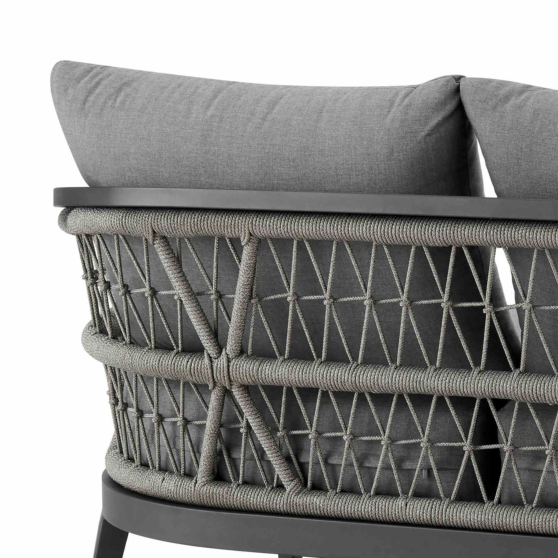 Zella Outdoor Patio Sofa in Aluminum with Light Gray Rope and Earl Gray Cushions - Image 6
