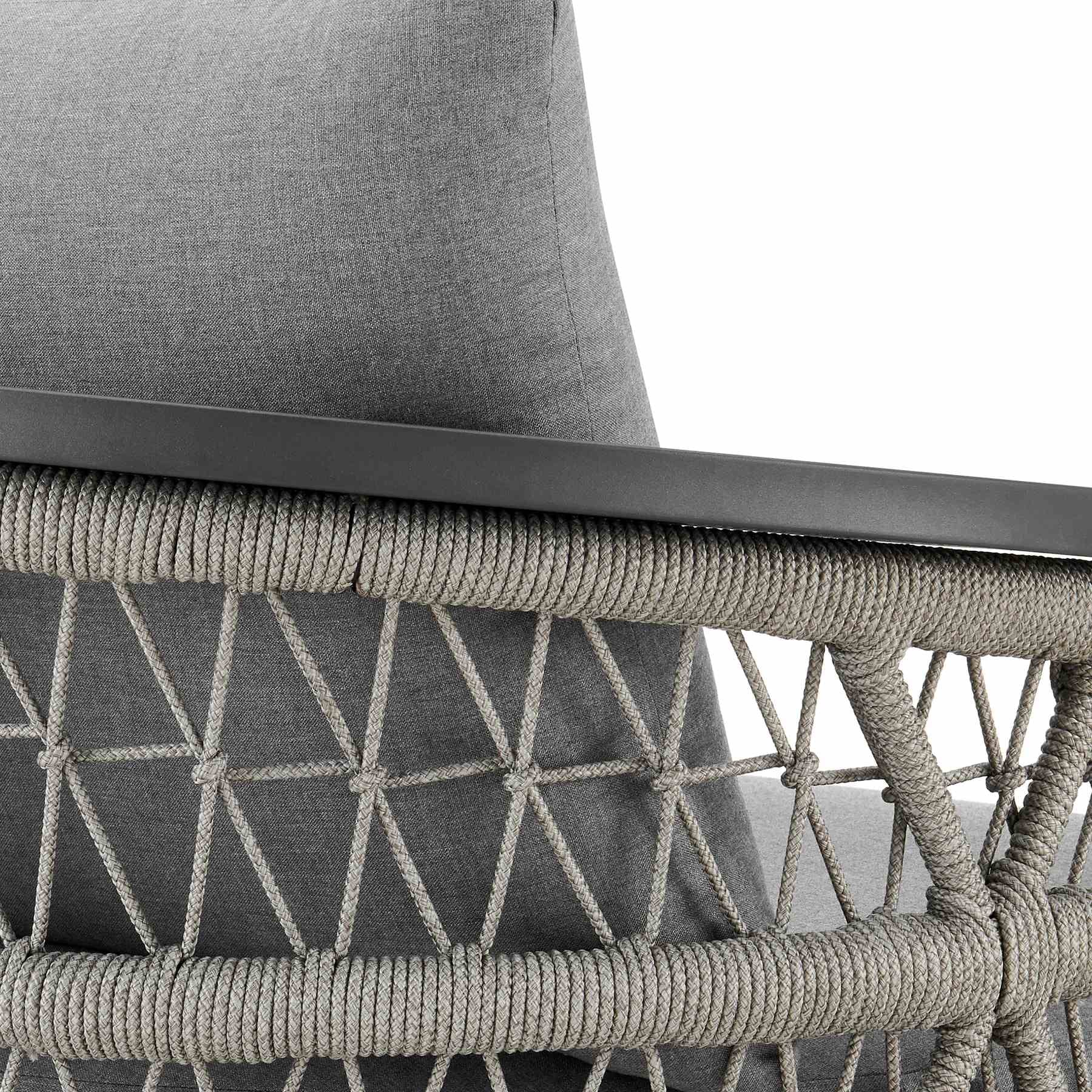 Zella Outdoor Patio Swivel Armchair in Aluminum with Light Gray Rope and Earl Gray Cushions - Image 7