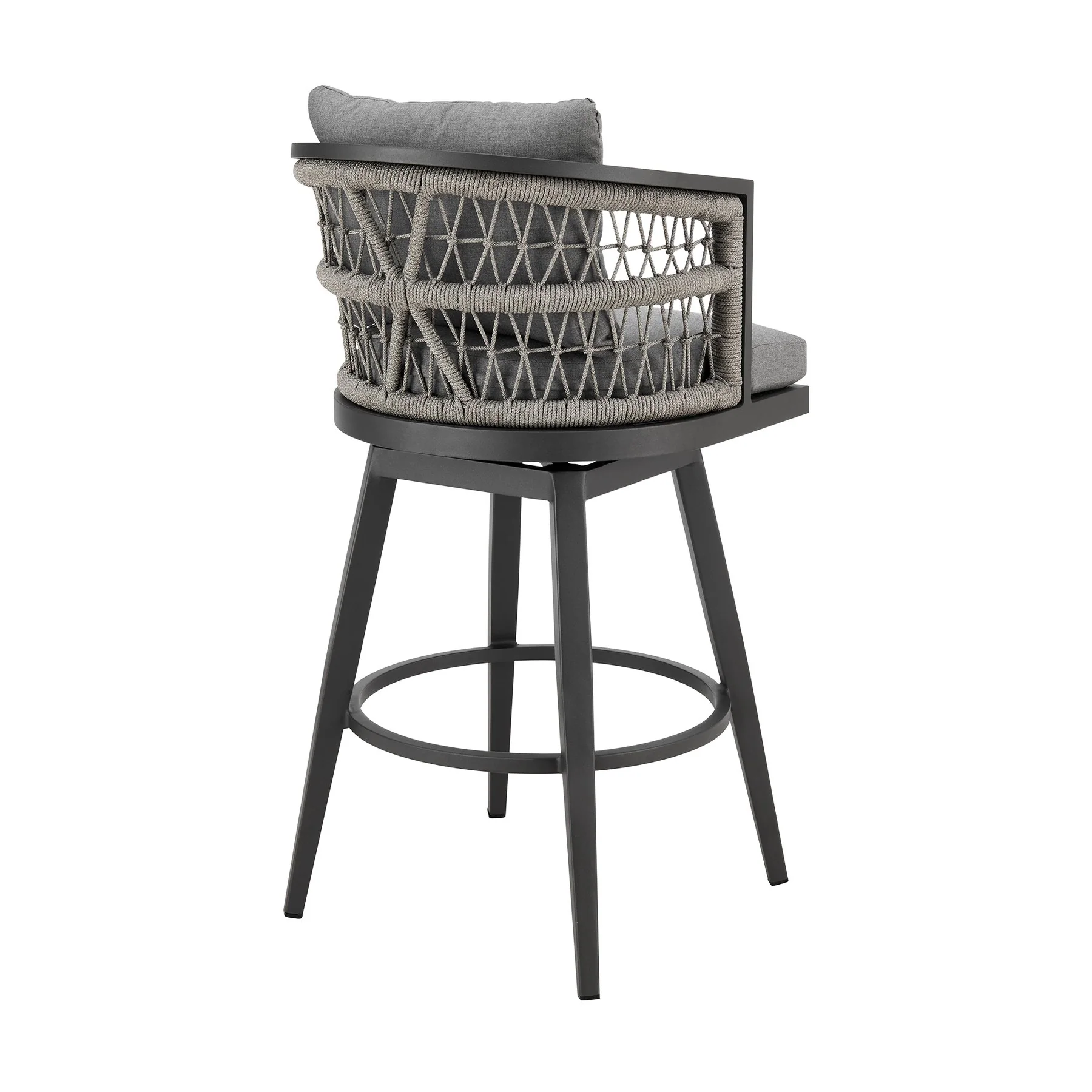 Zella Outdoor Patio Swivel Counter Stool in Aluminum with Light Gray Rope and Earl Gray Cushions - Image 3