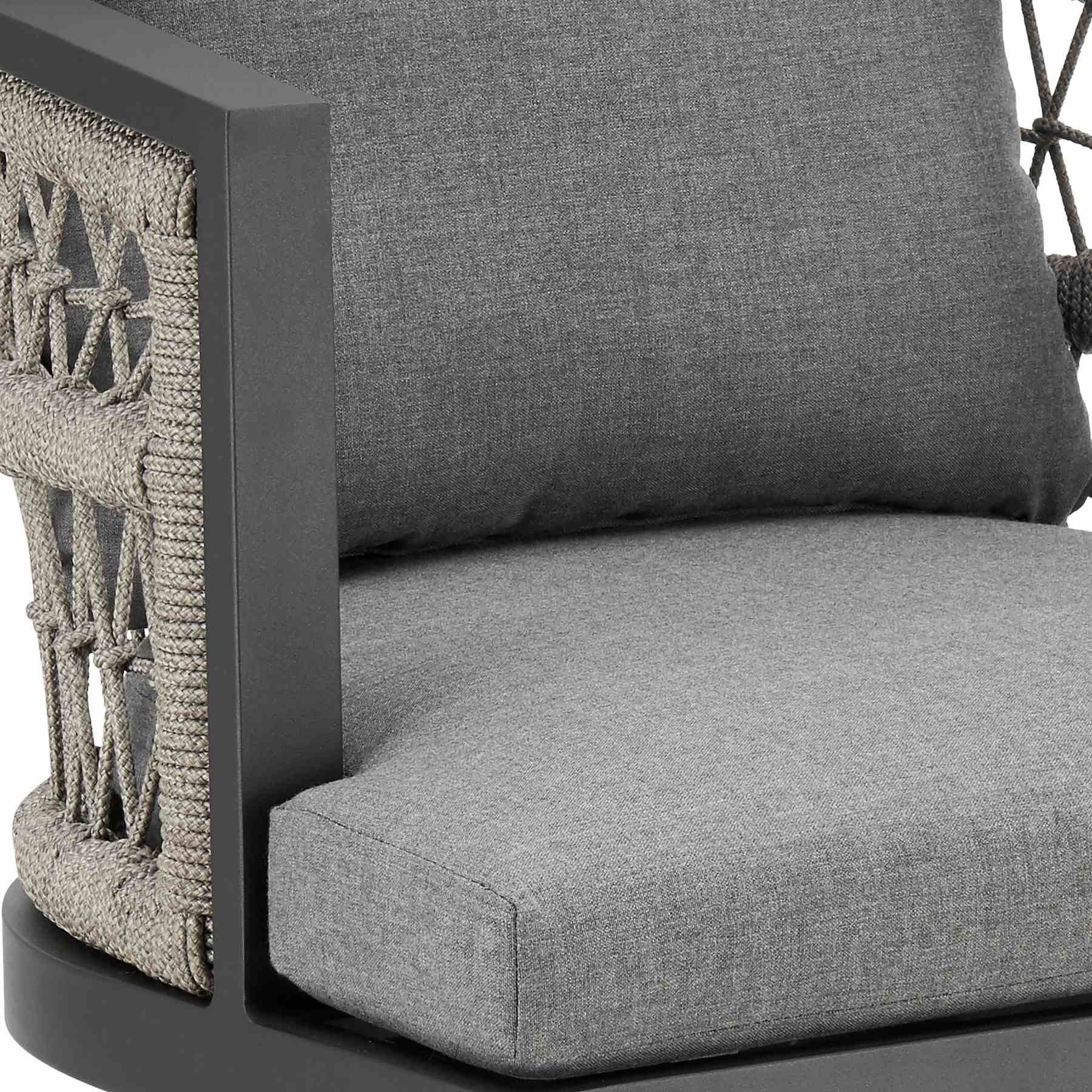 Zella Outdoor Patio Swivel Counter Stool in Aluminum with Light Gray Rope and Earl Gray Cushions - Image 6