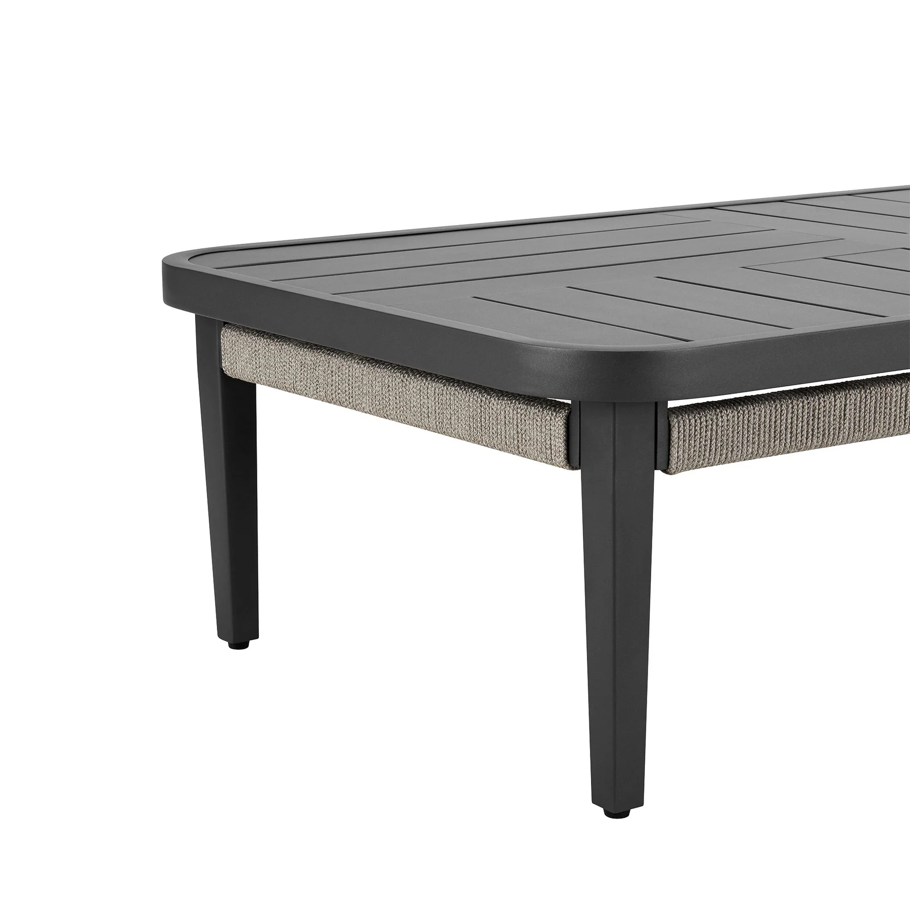 Zella Rectangular Coffee Table in Aluminum with Charcoal Finish and Light Gray Rope - Image 4