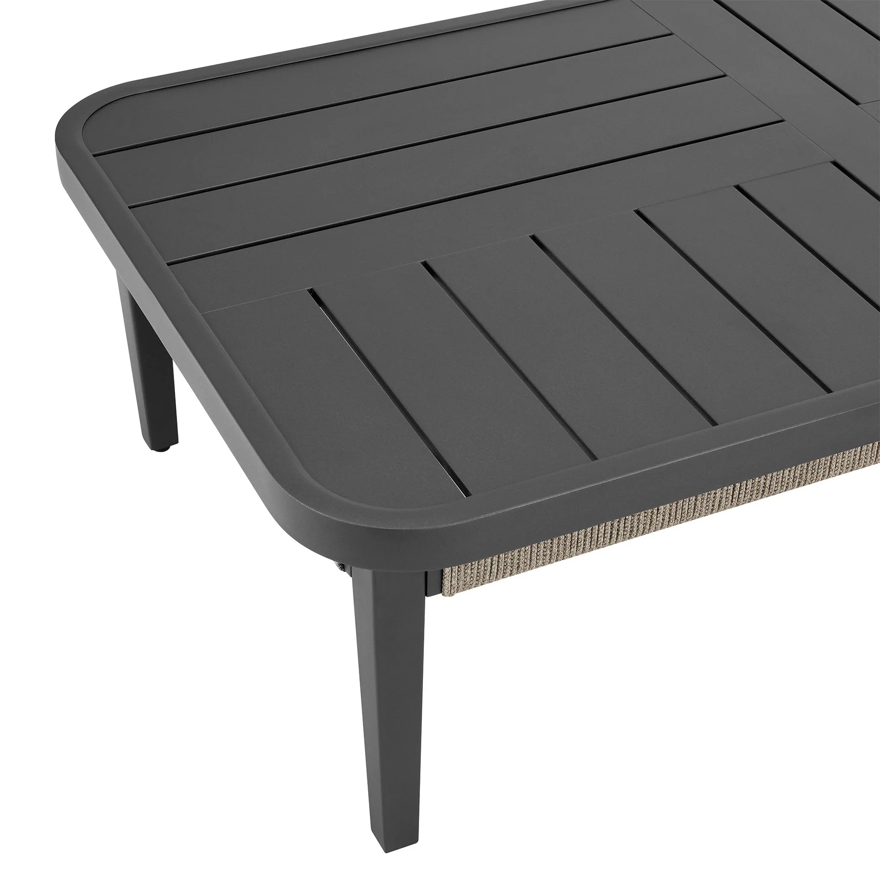 Zella Rectangular Coffee Table in Aluminum with Charcoal Finish and Light Gray Rope - Image 5