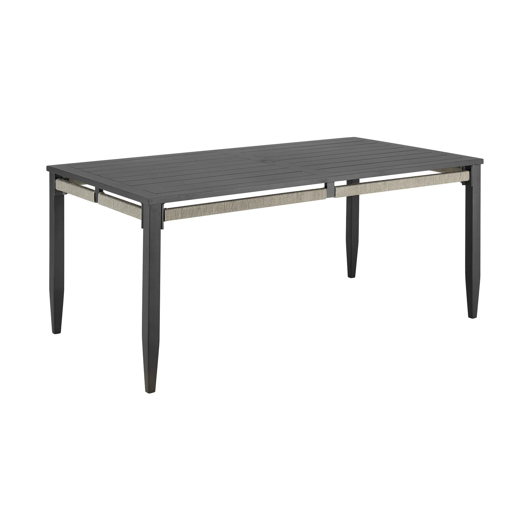 Zella Rectangular Dining Table in Aluminum with Charcoal Finish and Light Gray Rope - Image 2